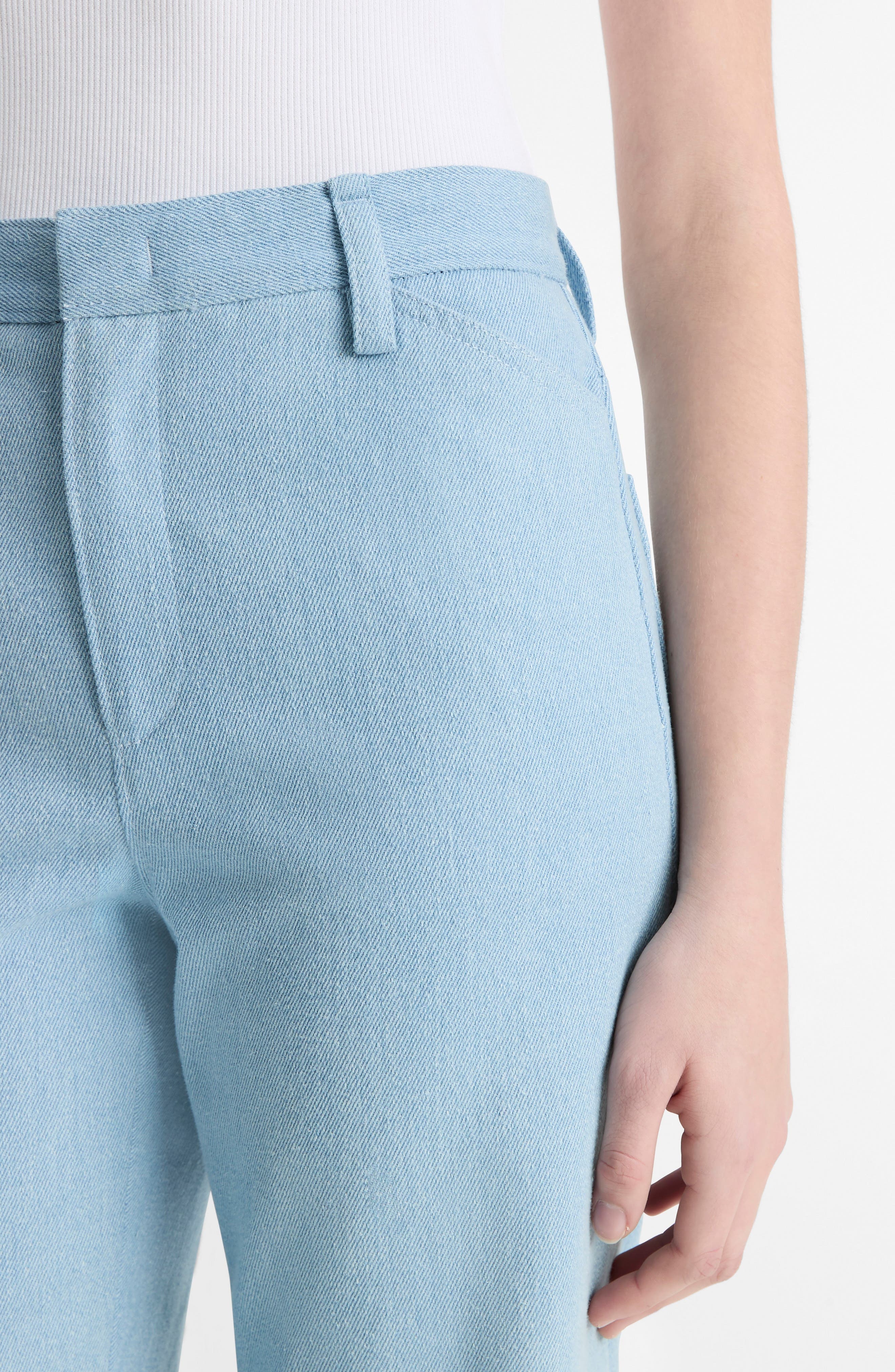 Vince Textured Cotton Flare Pants in Pale Indigo at Nordstrom - 4