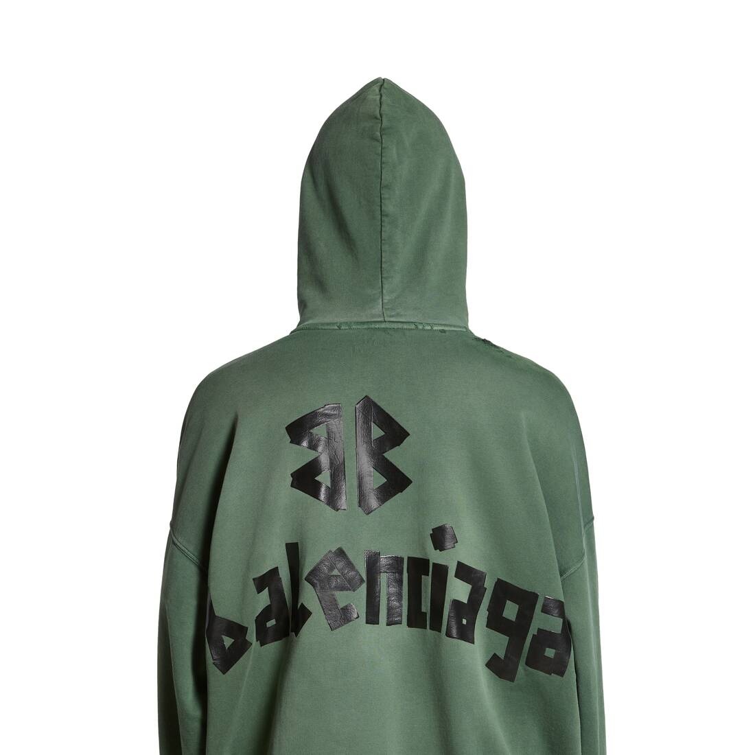 New Tape Type Ripped Pocket Hoodie Large Fit in Dark Green - 5