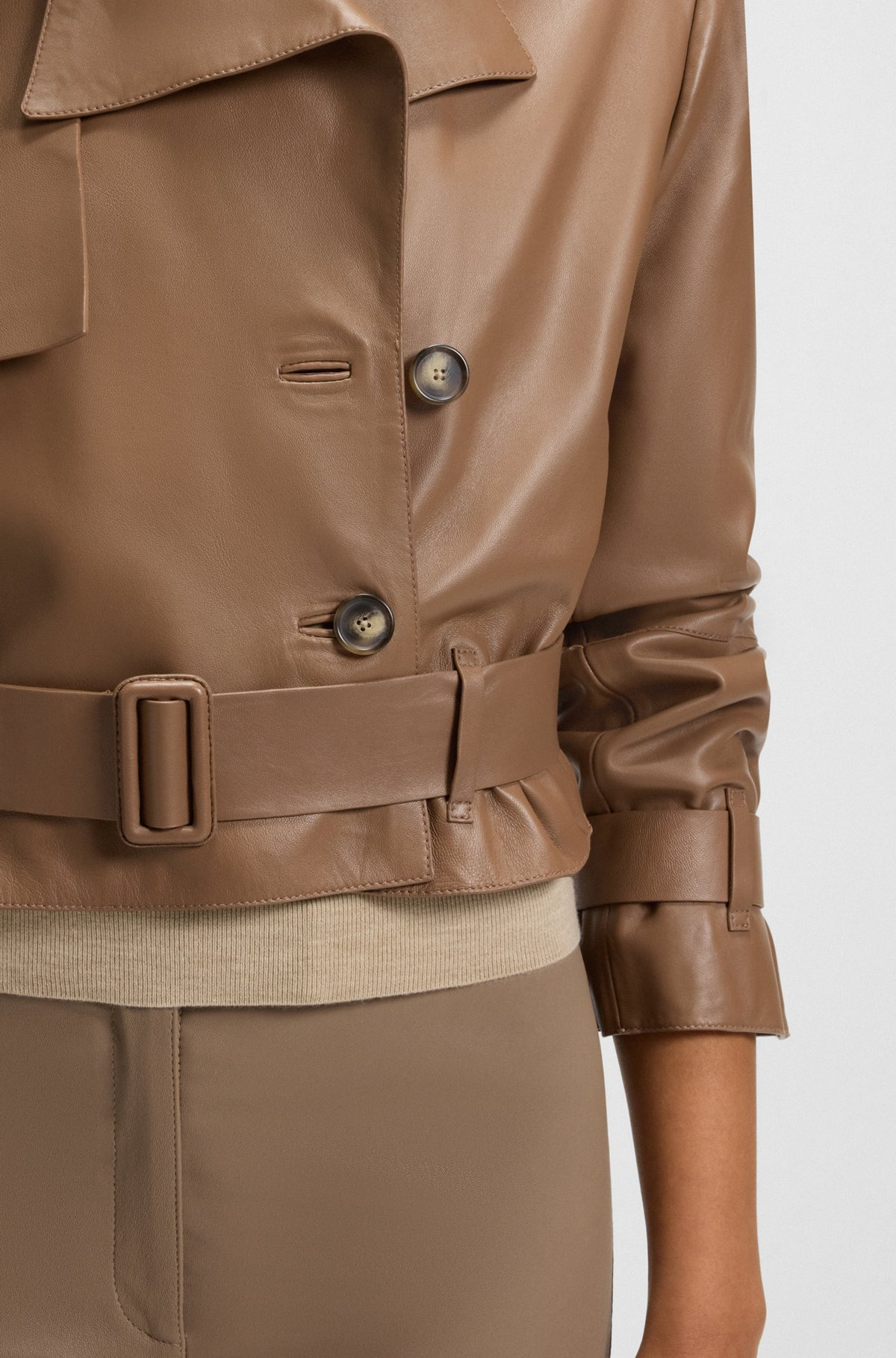 TRENCH-STYLE LEATHER JACKET WITH TIE-UP BELT - 5
