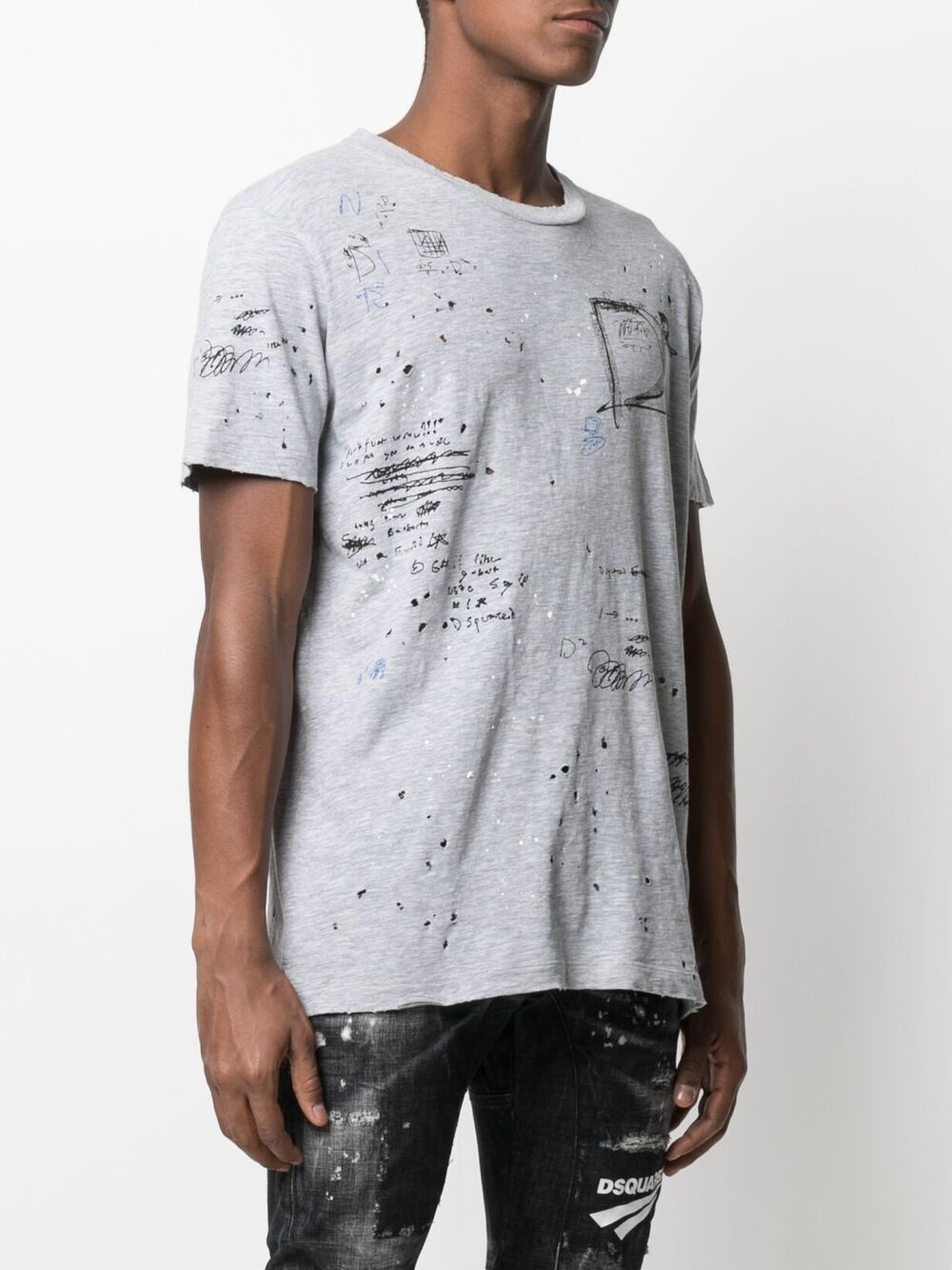 distressed-effect scribble T-shirt - 3