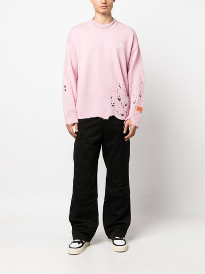 Heron Preston logo-embroidered ripped wool jumper outlook