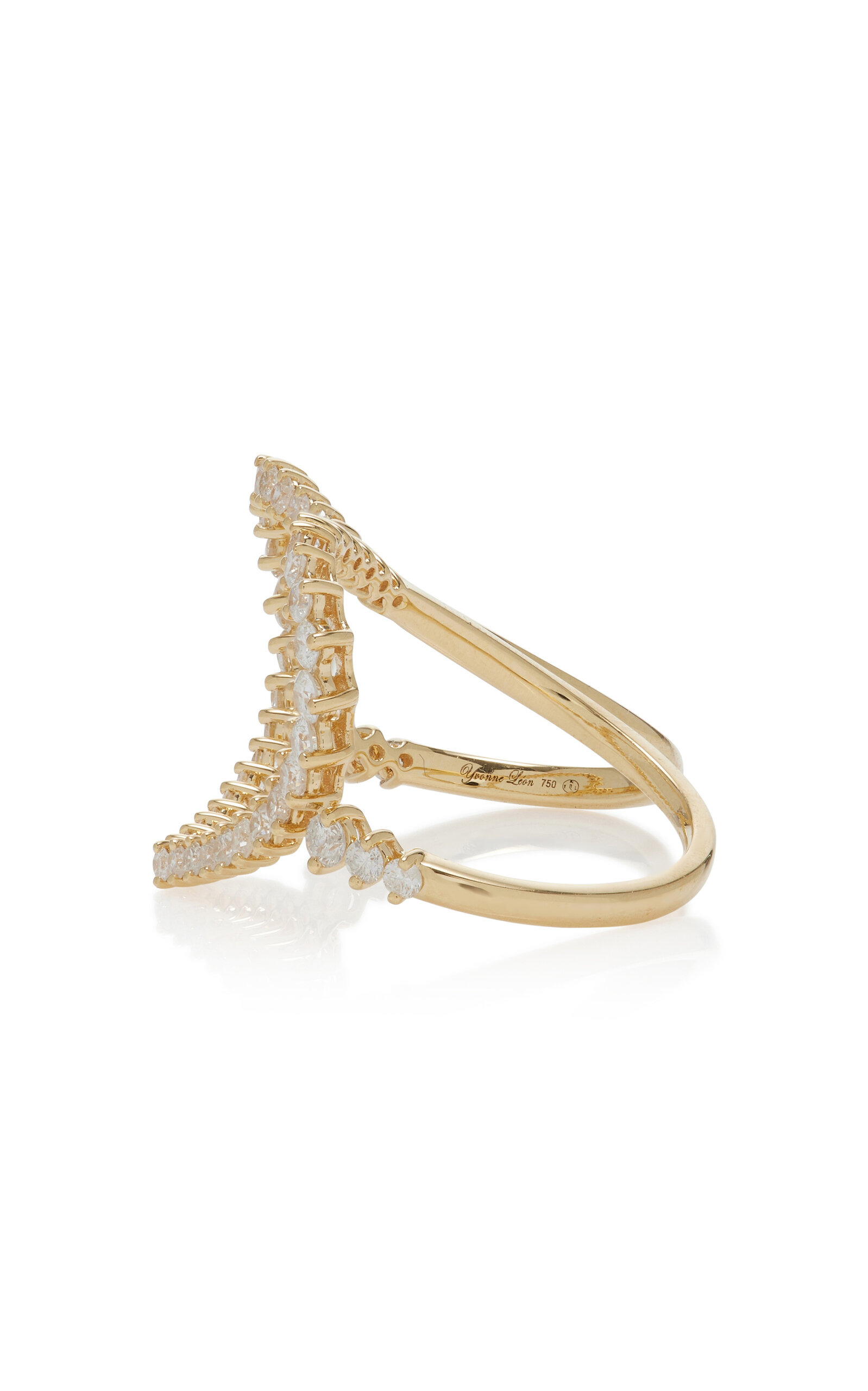 18K Yellow Gold Diamond Double Heart Ring gold - 4