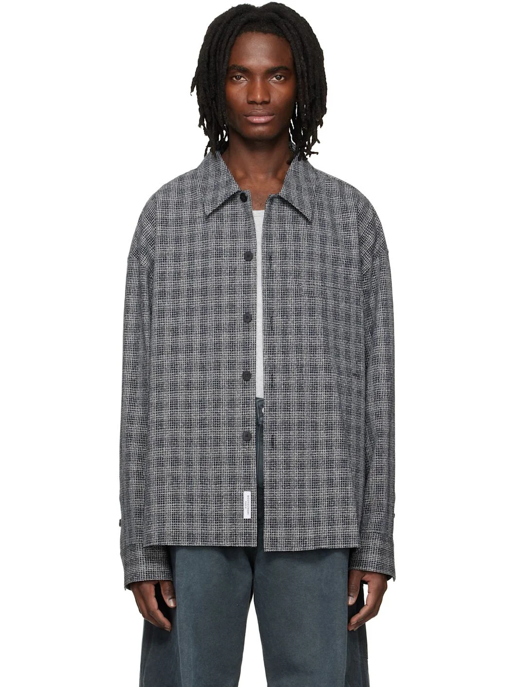 Black Wool Silk Check Shirt - 1