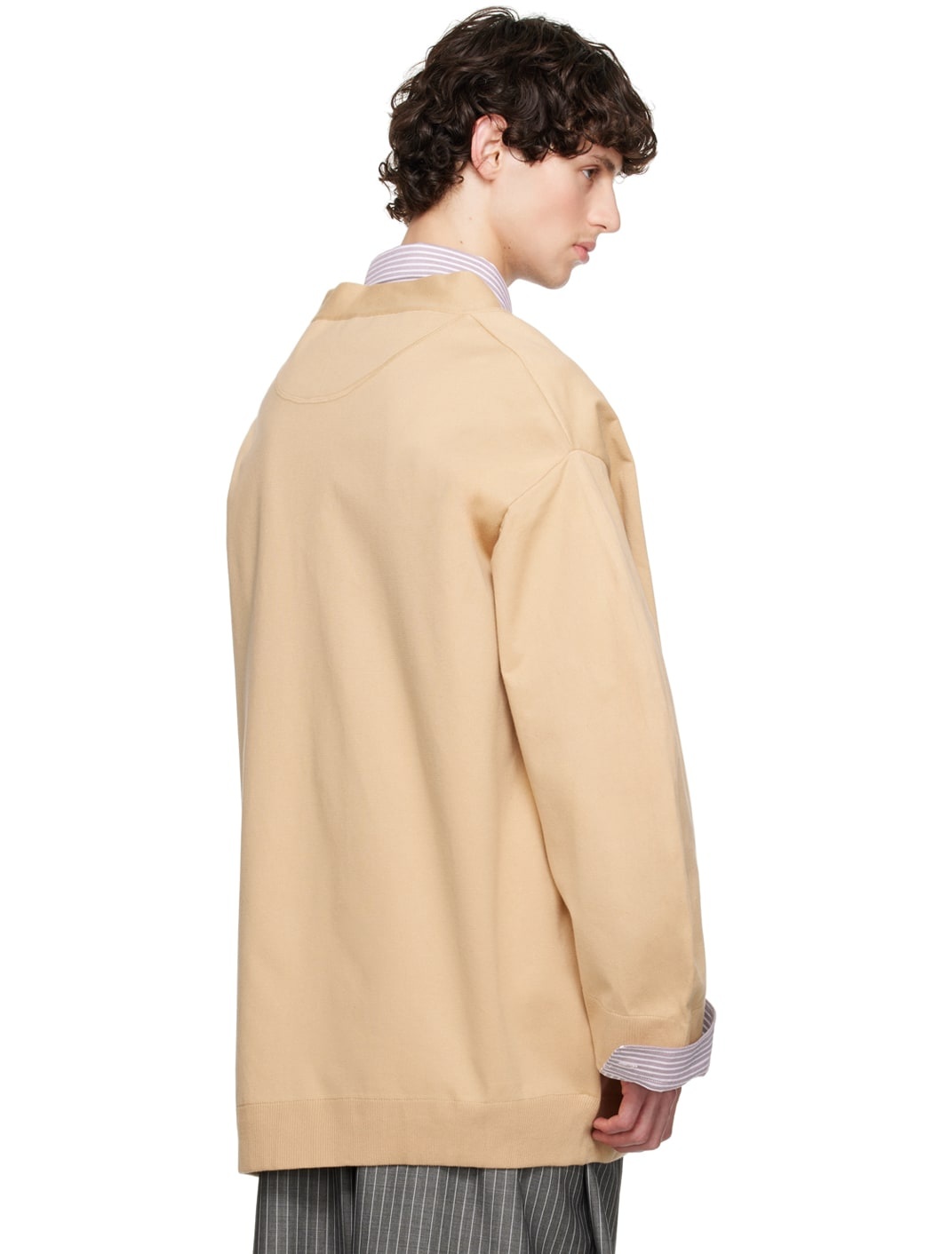 Beige Dropped Shoulder Cardigan - 3