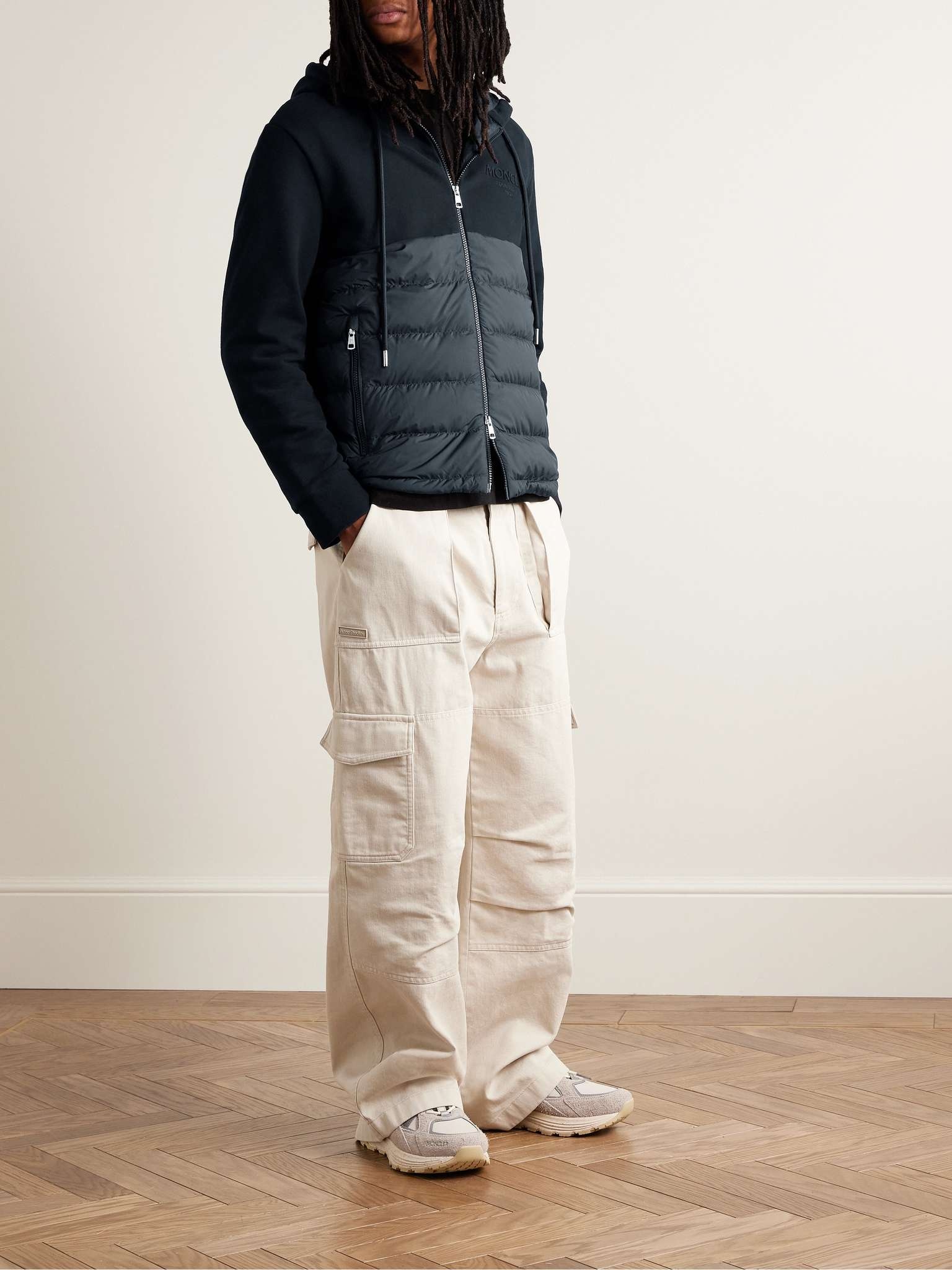 Quilted Shell-Panelled Jersey Hooded Down Jacket