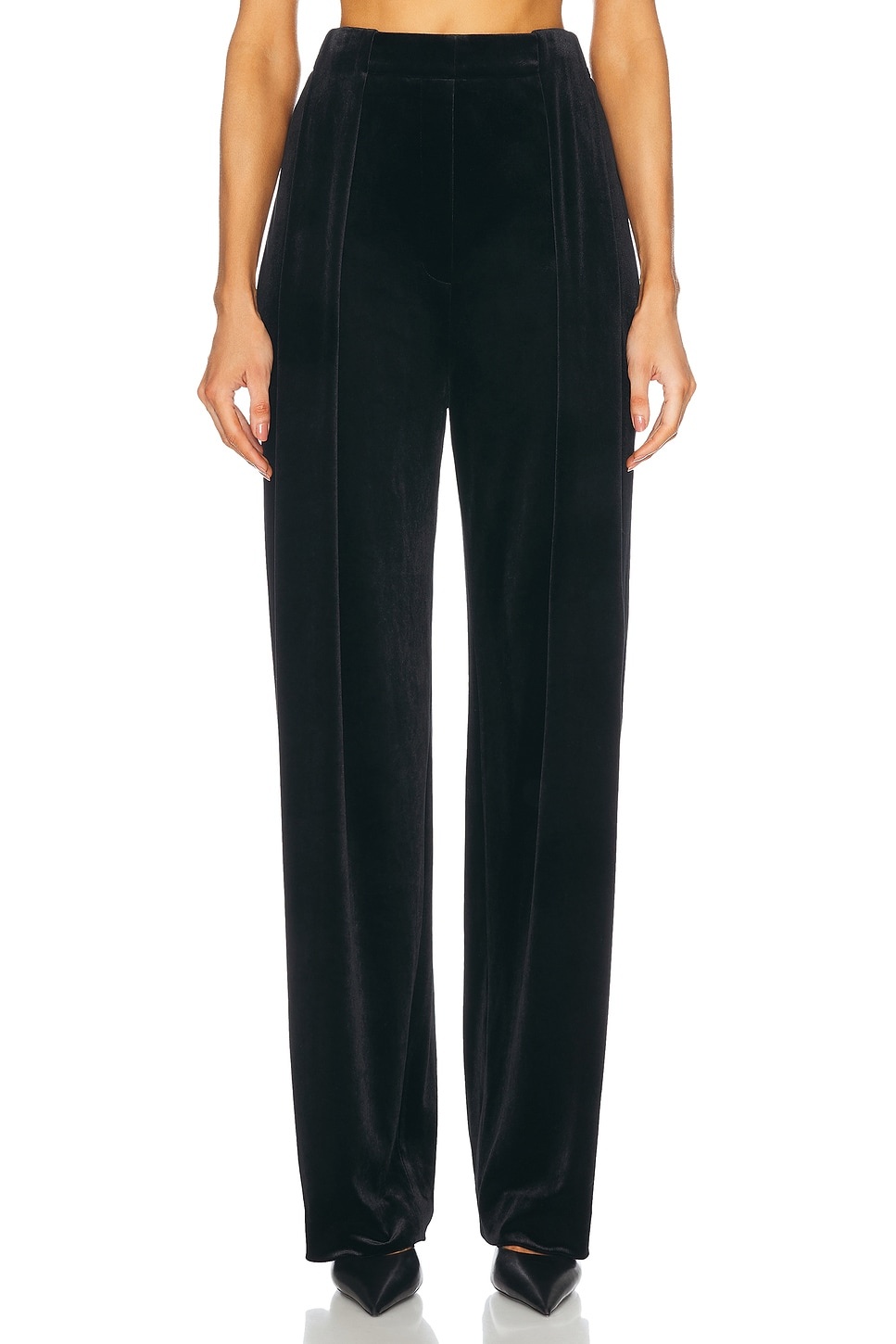 High Waisted Pleated Loose Velvet Pant - 1