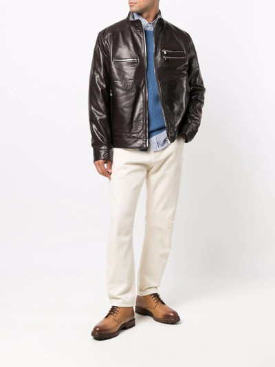 Brunello Cucinelli zipped-up leather jacket outlook