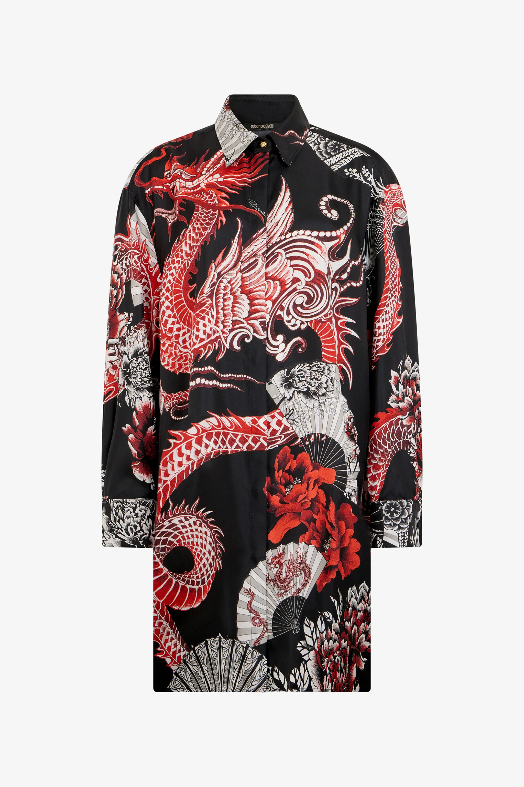 Short dress black with red and white dragon print - 1