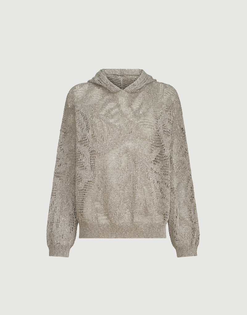 Dazzling water lillies hooded sweater in linen and cotton 1