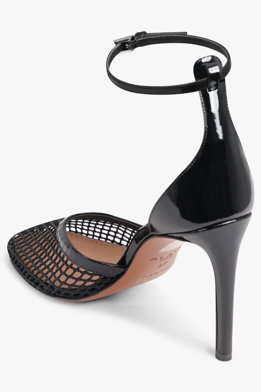 FISHNET 90MM ANKLE STRAP HEEL | BLACK - 3