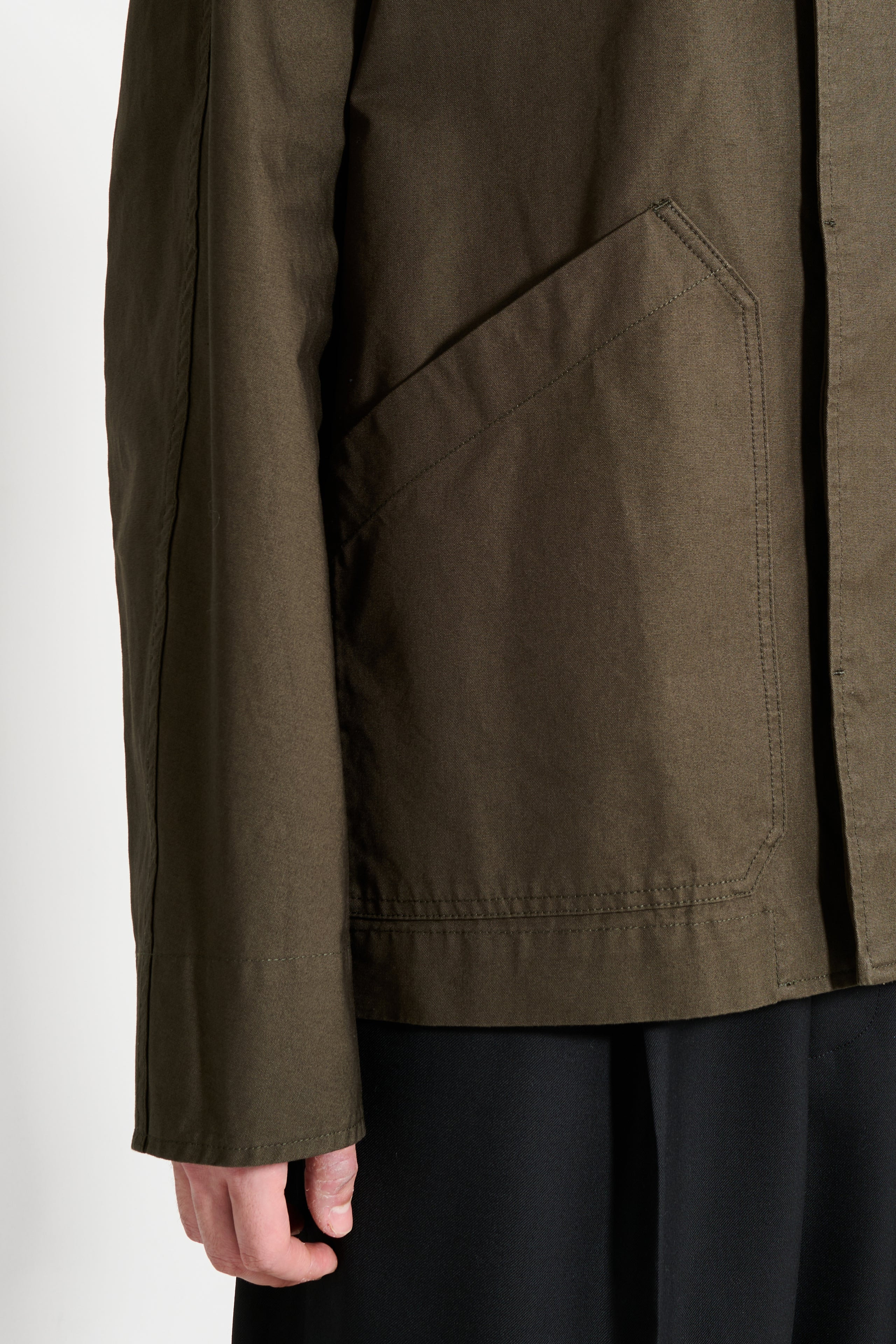 MARGARET HOWELL MHL RAGLAN JACKET COMPACT COTTON CANVAS UNIFORM GREEN - 7