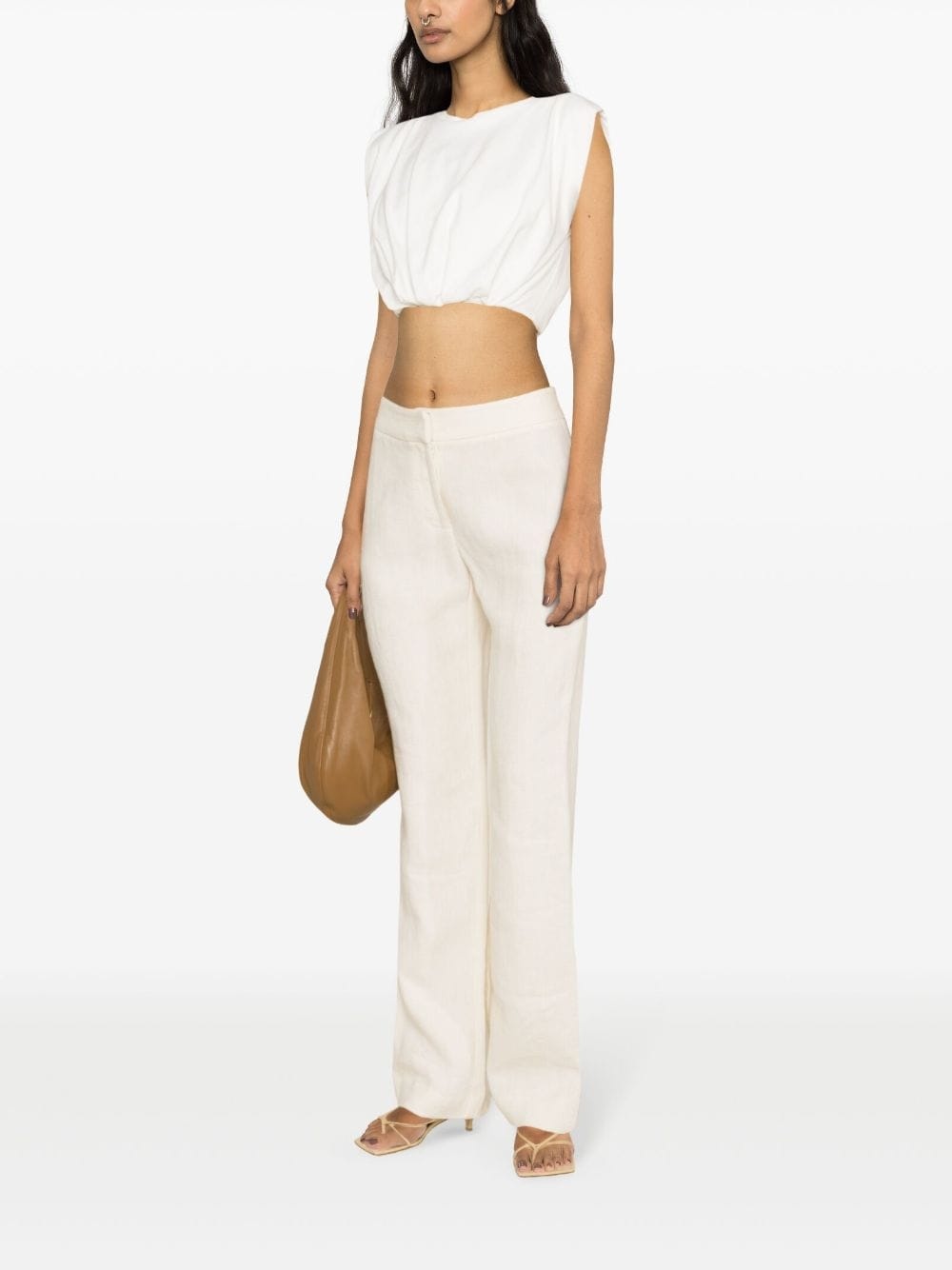 sleeveless ruched cropped top - 3