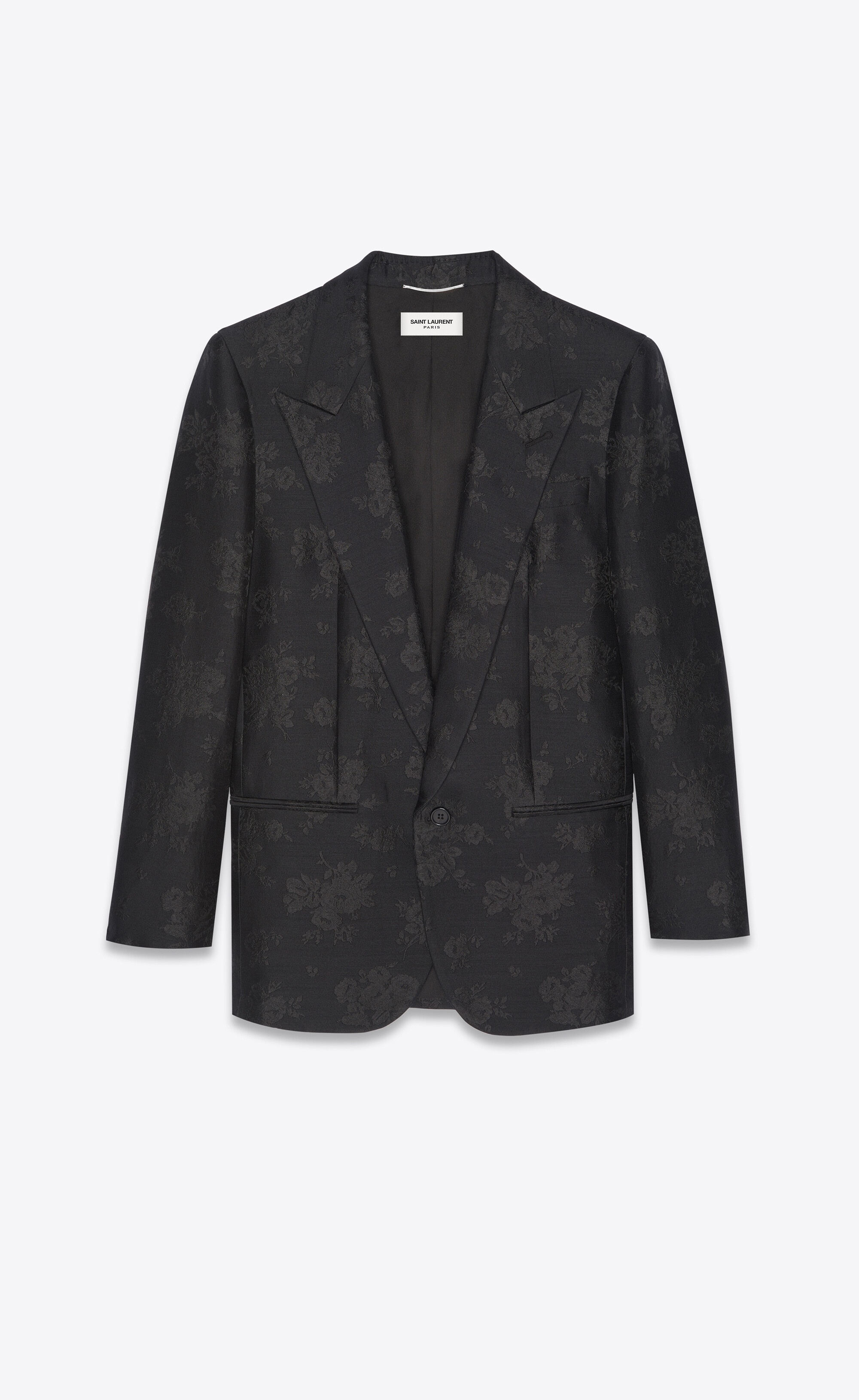 fitted single-breasted jacket in jacquard silk and wool - 1