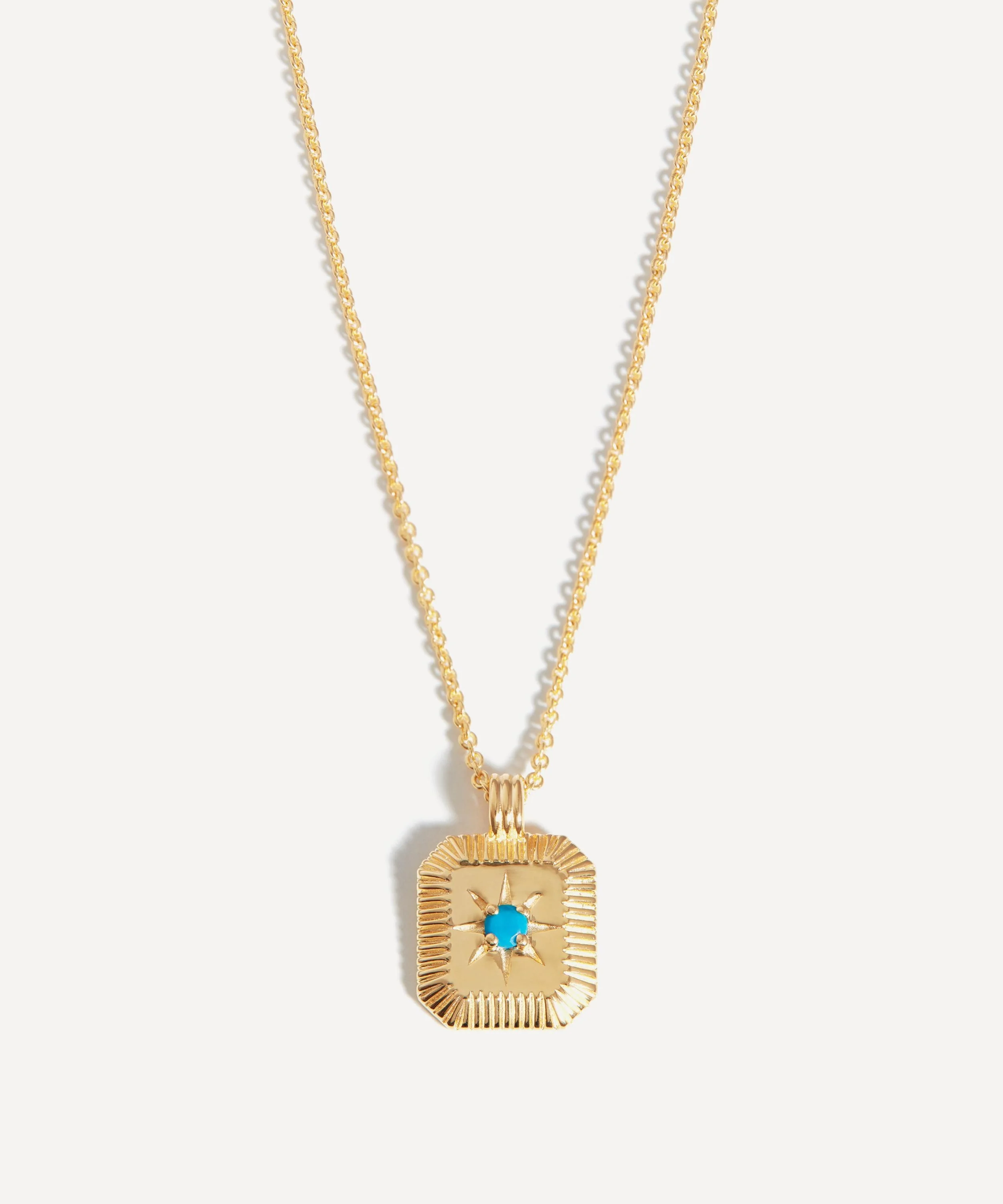 18ct Gold-Plated Vermeil Silver Engravable December Birthstone Star Ridge Pendant Necklace - 1