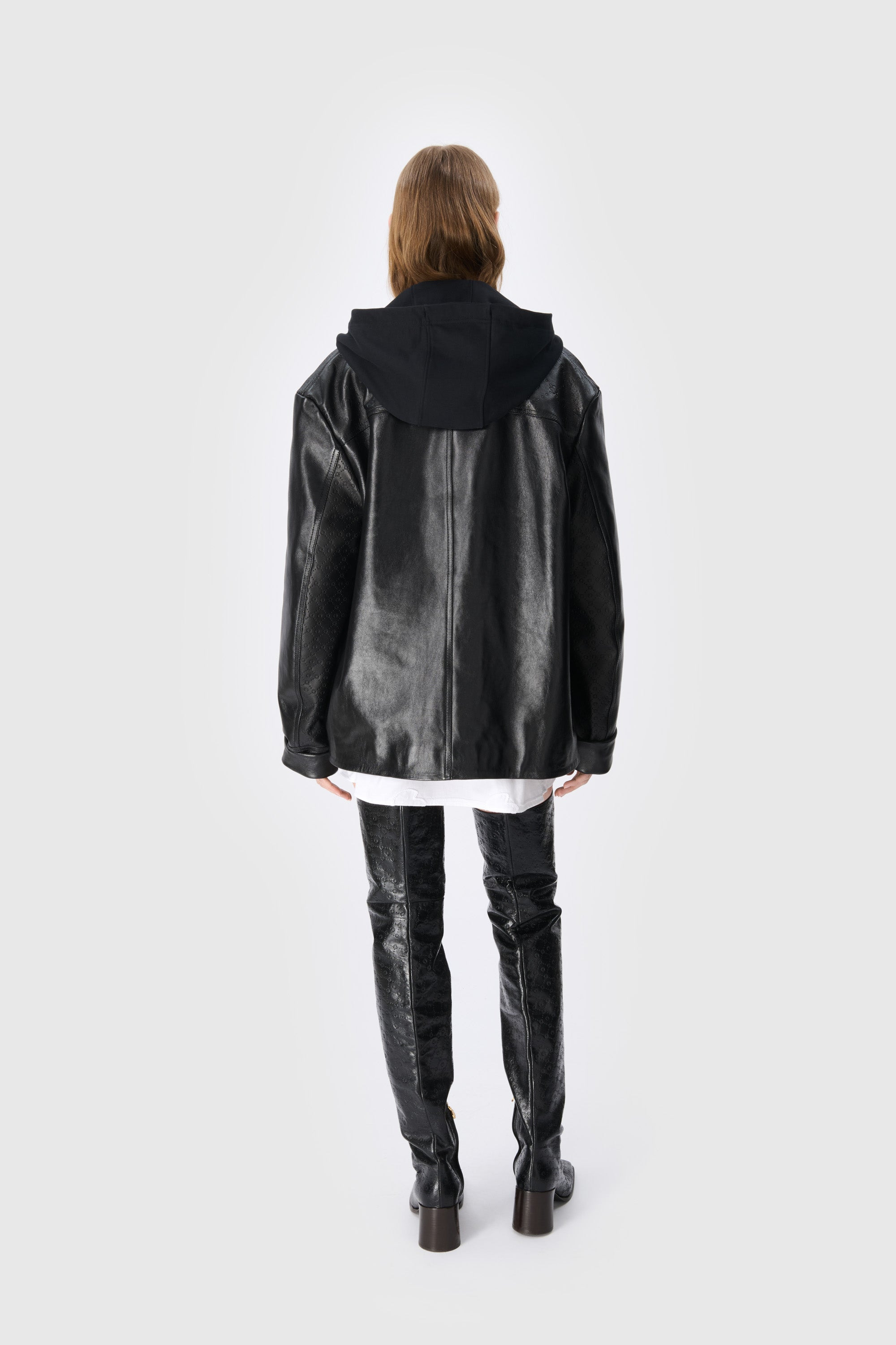Moonogram Embossed Leather Boxy Jacket - 6