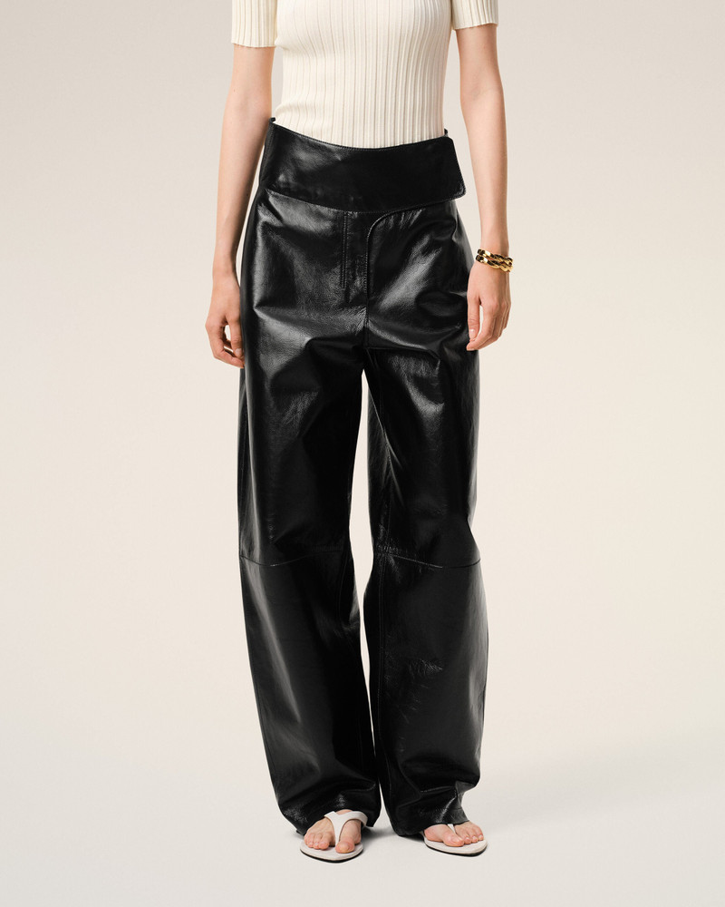 BLACK LAMB LEATHER WRAPPED BELTED TROUSERS 3
