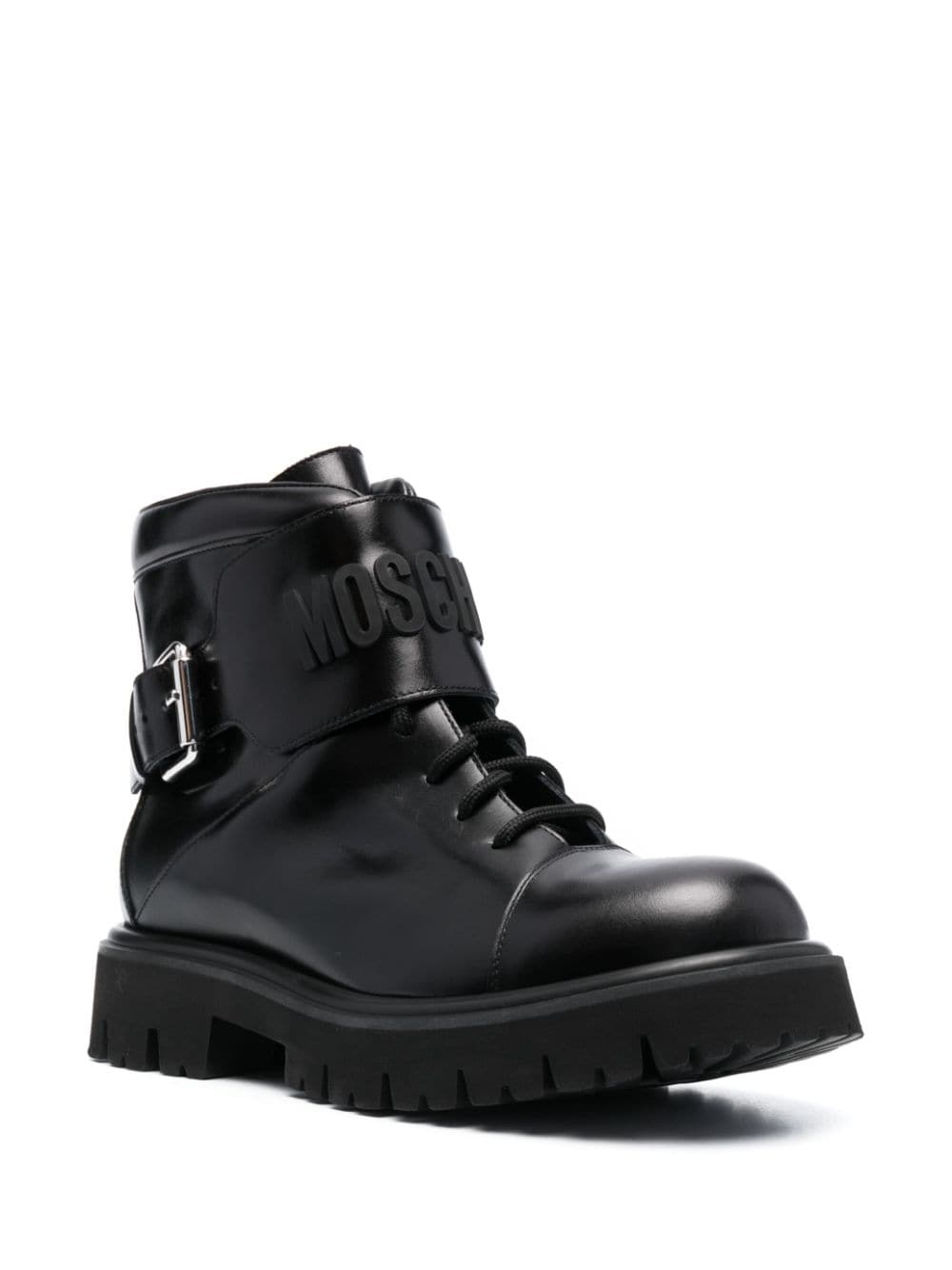 logo-embossed lace-up leather boots - 2
