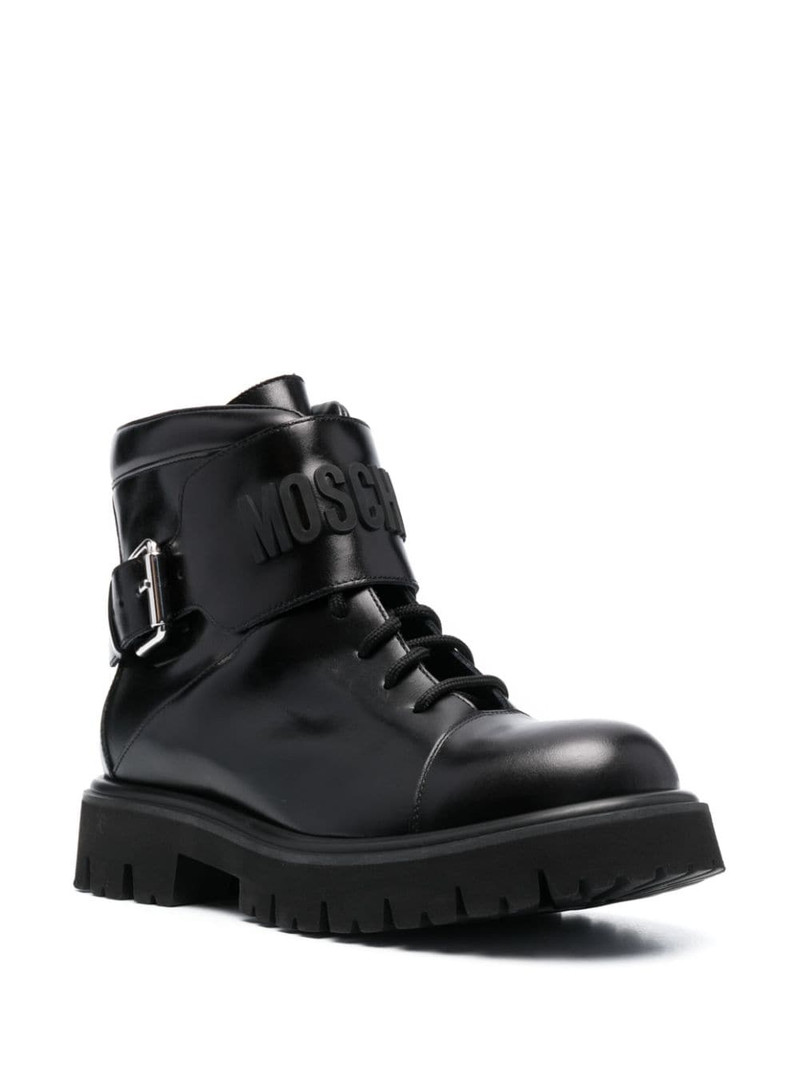 Moschino logo-embossed lace-up leather boots outlook