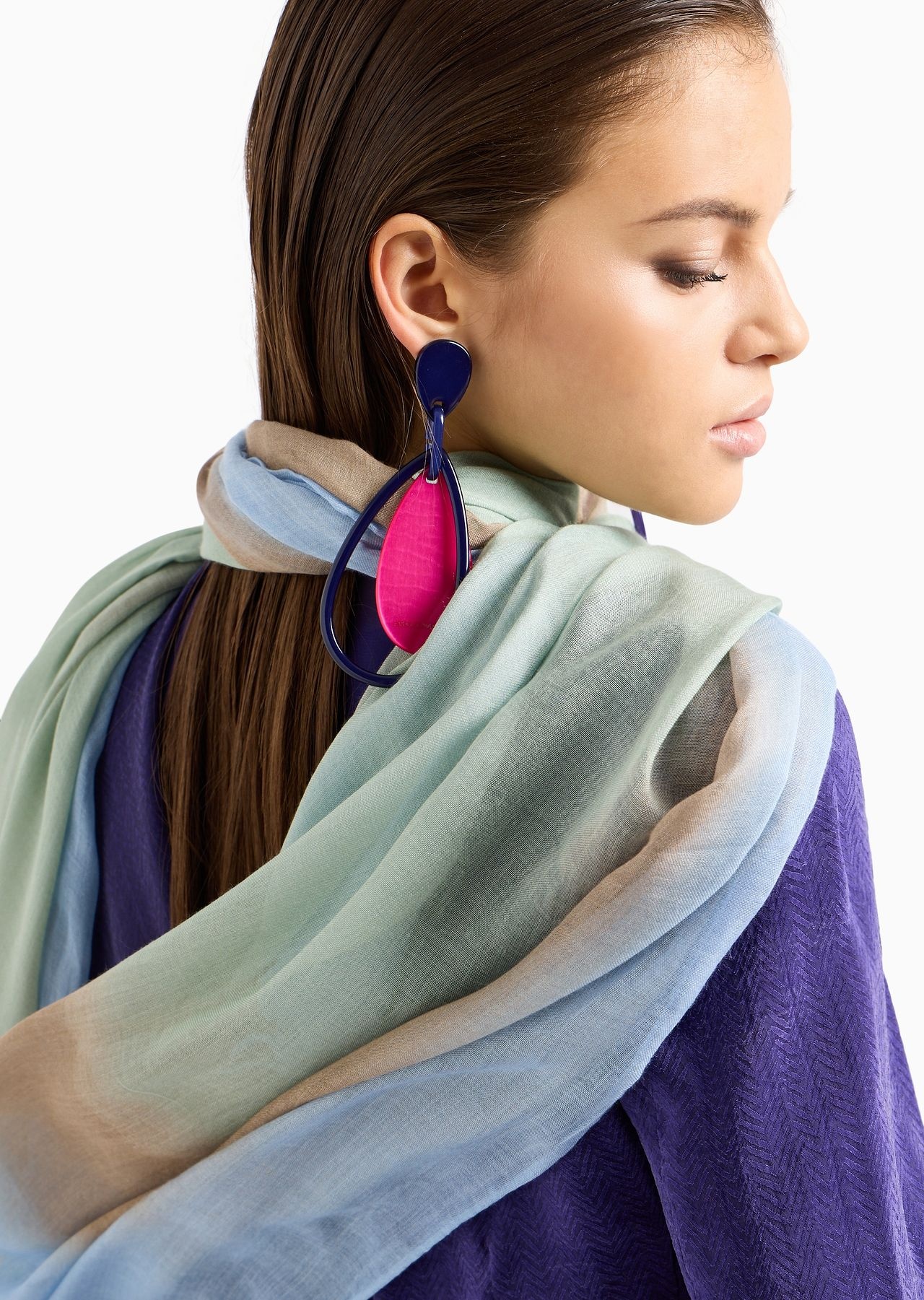 Silk-blend modal stole with multicoloured frame print - 3