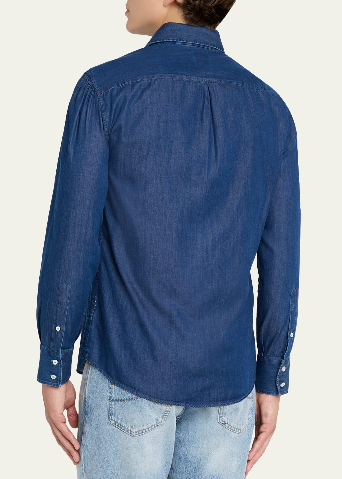 Men's Denim Spread Collar Button-Down Shirt - 3
