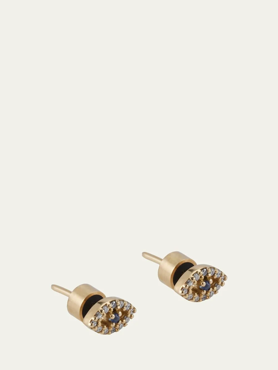 Blue Sapphire and Diamond Kitten Eye Stud Earrings - 1