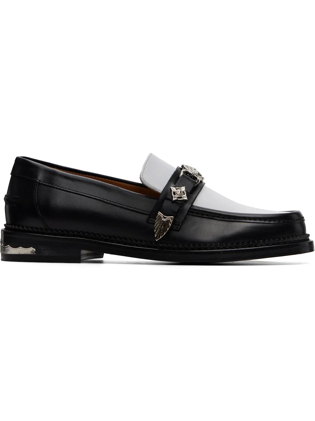 SSENSE Exclusive Black & White Hard Leather Loafers - 1