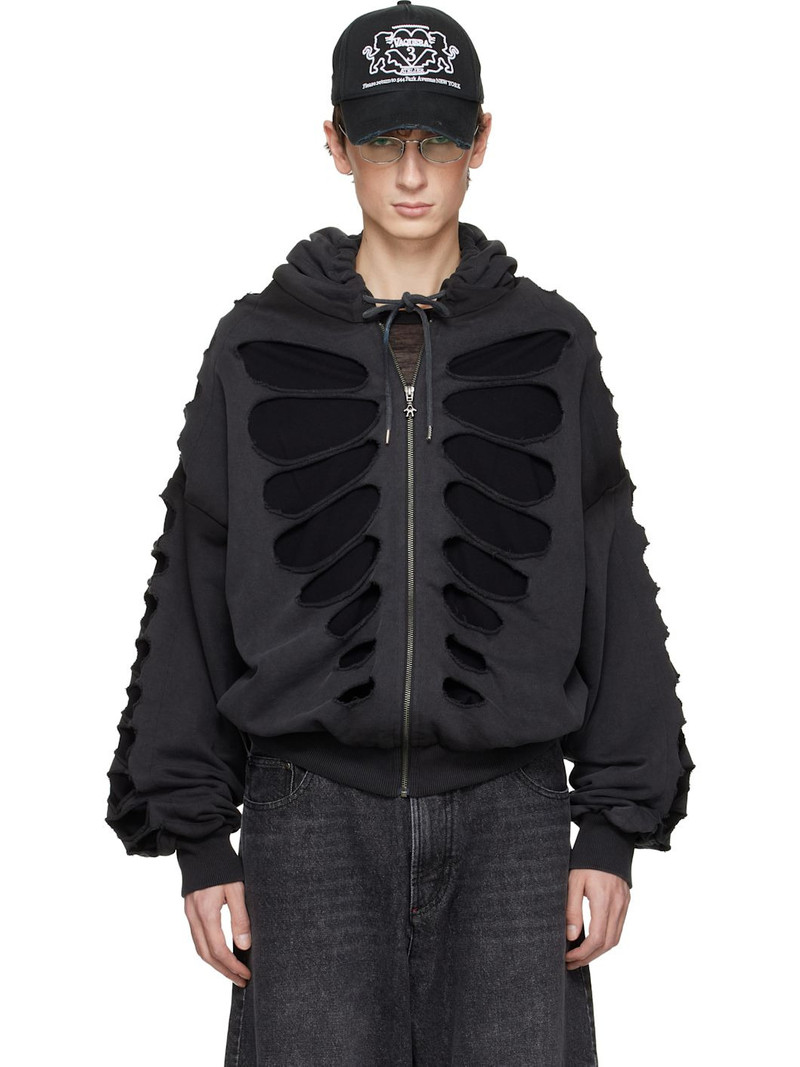 Black Shoulderless Cutout Hoodie 1