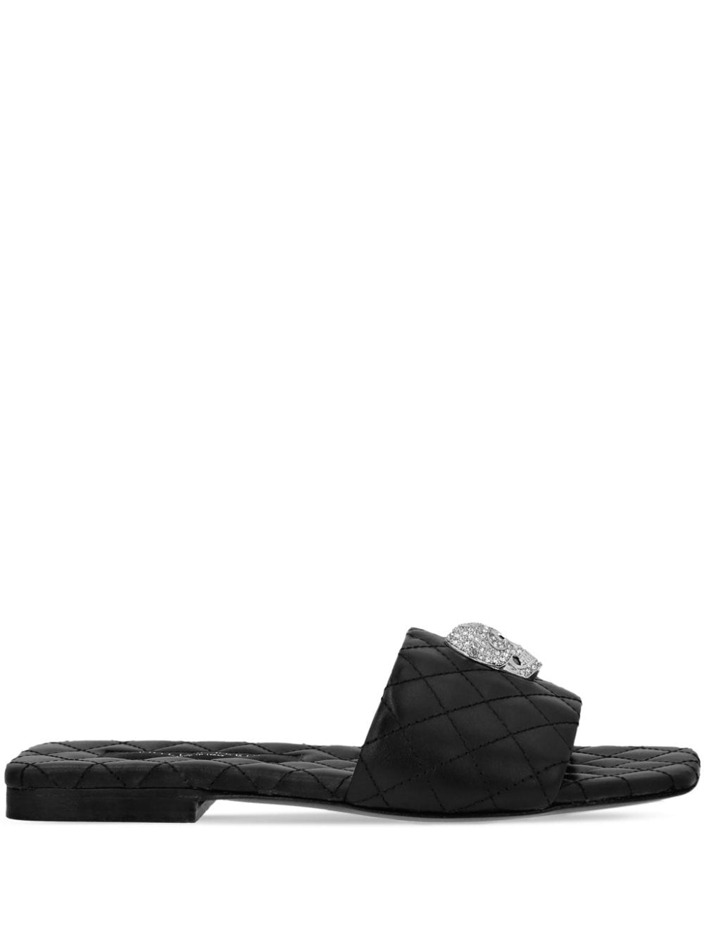 skull-embellished quilted leather slides - 1