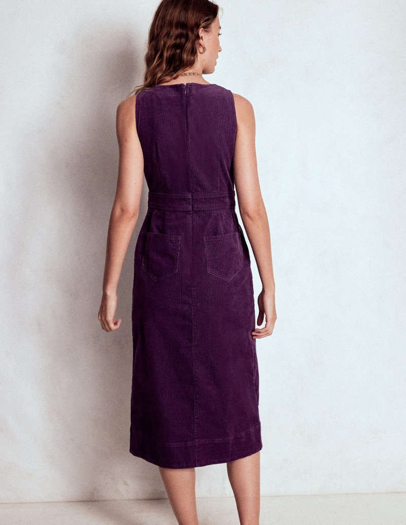 Ula Box Pleat Cord Midi Dress-Viola Purple 4