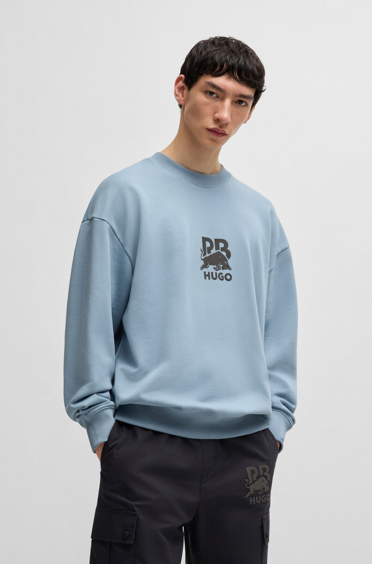 HUGO X RB COTTON-TERRY SWEATSHIRT WITH CARBON STEALTH LOGO - 2