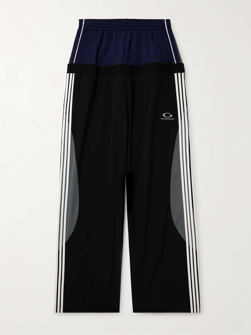 Wide-Leg Layered Striped Tech-Jersey and Shell Track Pants - 1