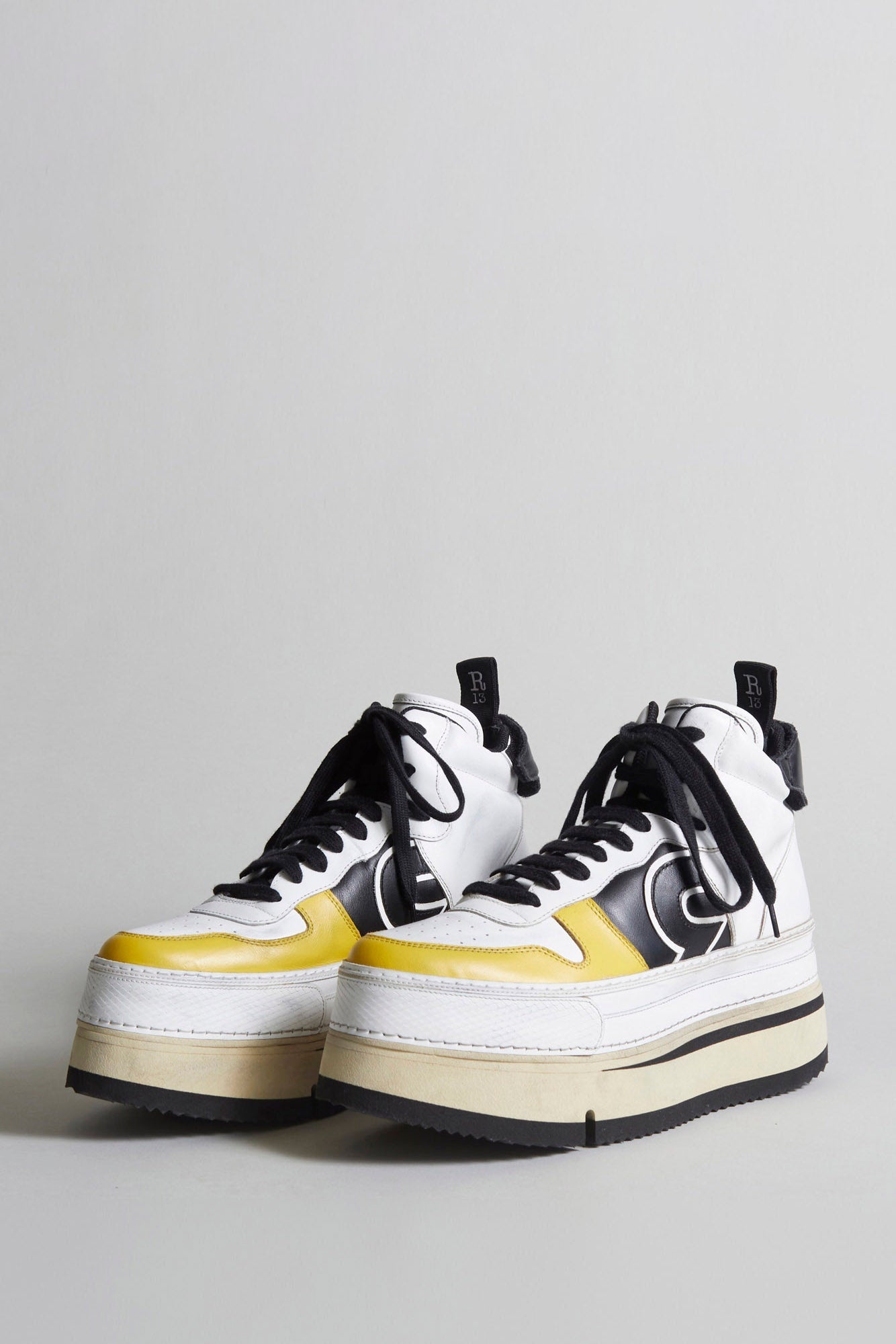 RIOT LEATHER HIGH TOP - SKATE WHITE & YELLOW - 1