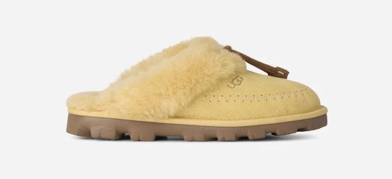 ® Women's Coquette Stitch Sheepskin Slippers in Muted Mustard - 1