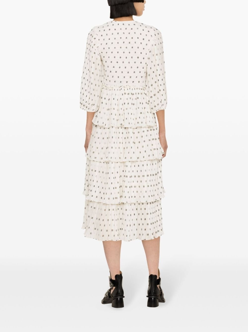 monogram-print pleated midi dress - 3