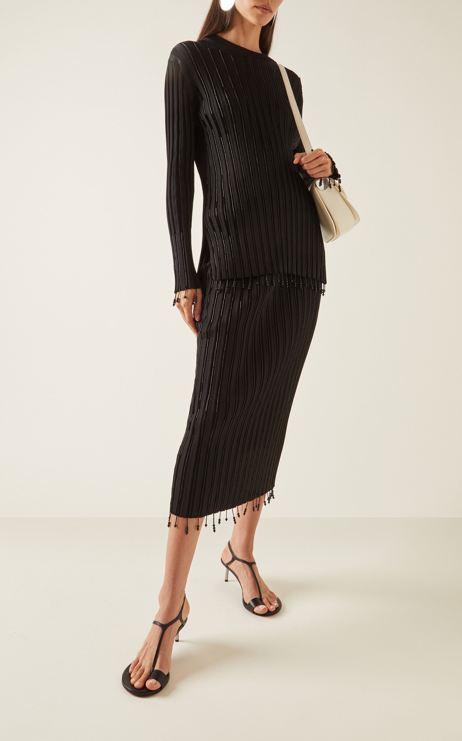 Embellished Plissé-Knit Midi Skirt black - 2