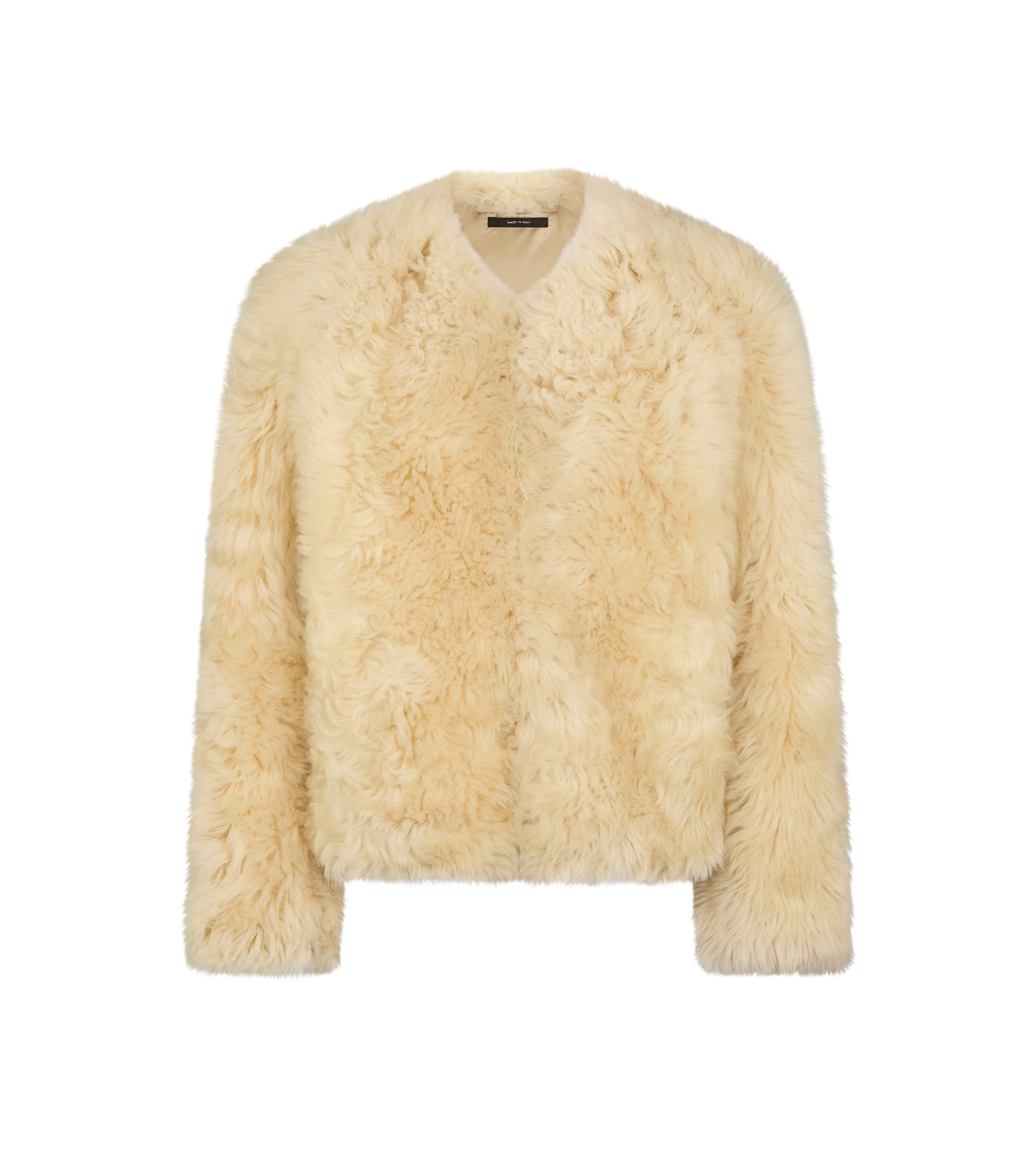 COLLARLESS SHEARLING JACKET - 1