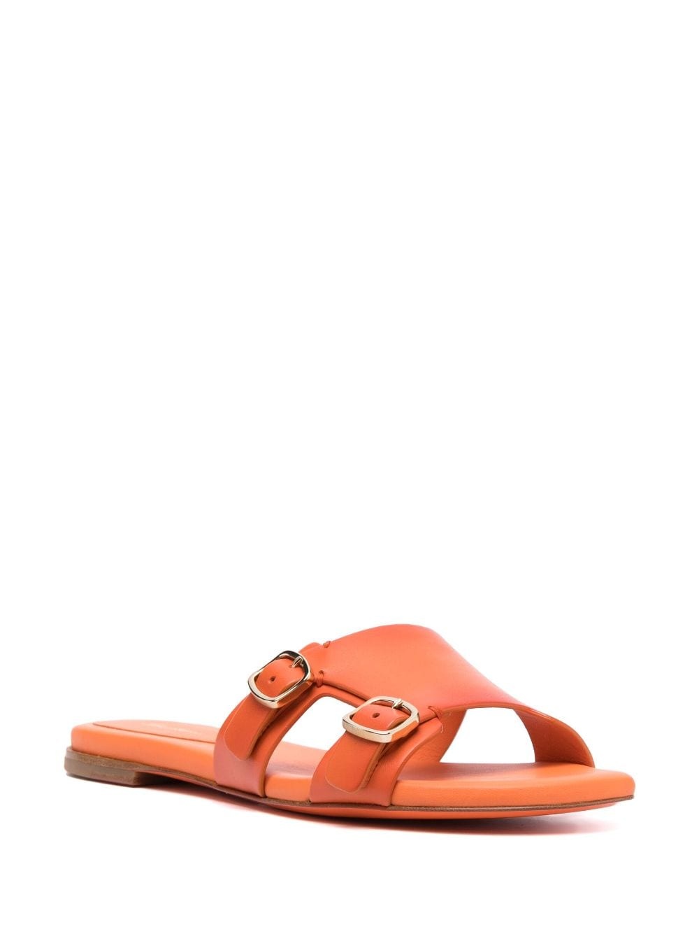 double-buckle leather slides - 2