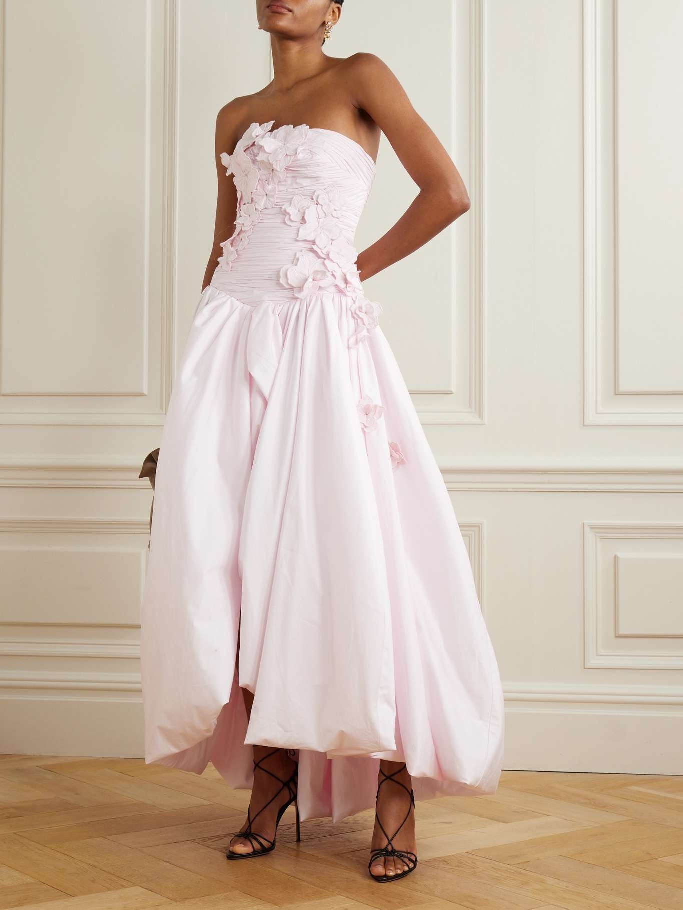 Splendour strapless appliquéd gathered cotton-poplin gown Pastel pink - 2