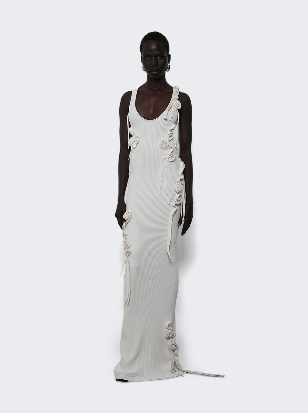 Knitted Ribbon Long Tank Dress White - 5