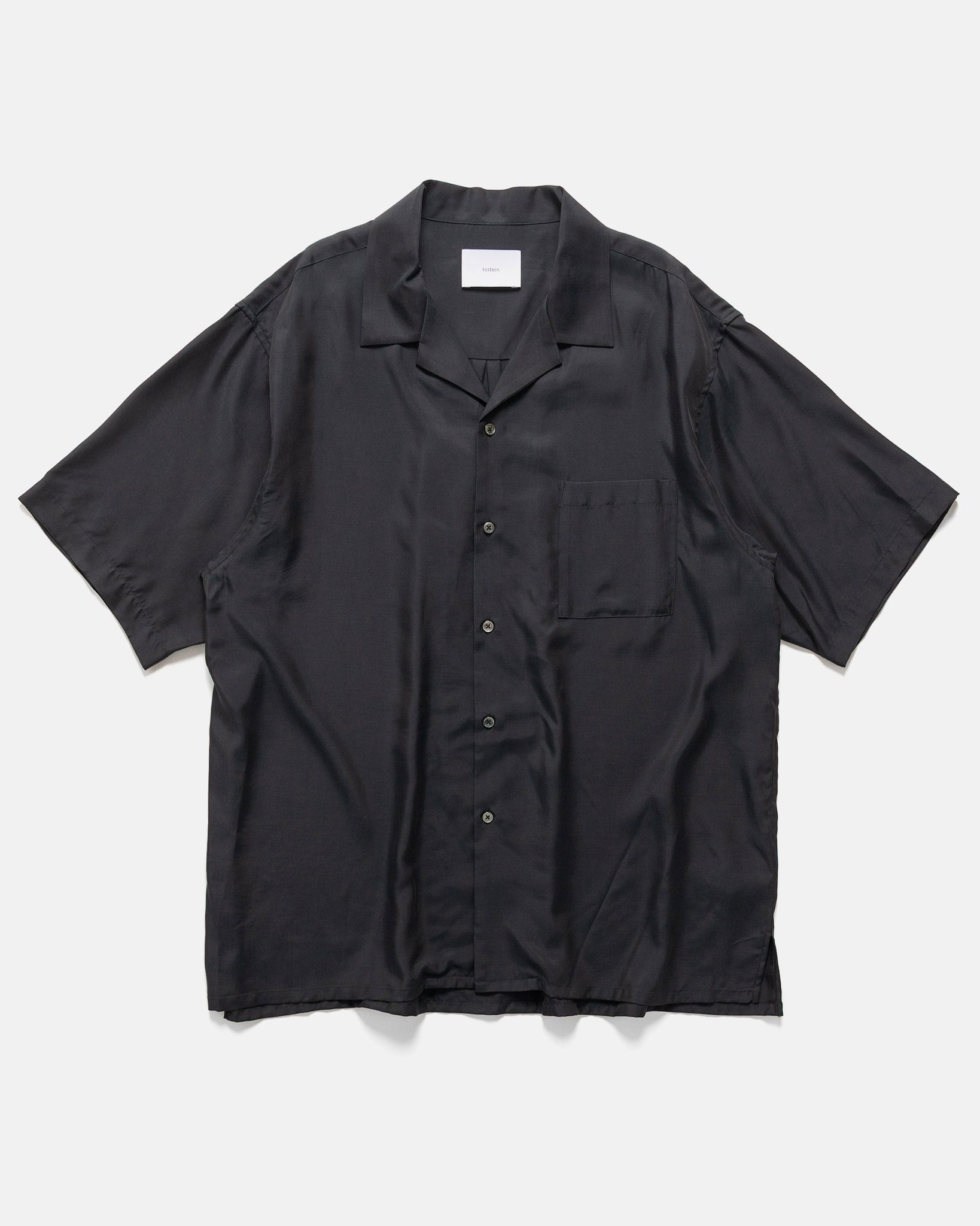 Cupro Twill Oversized Open Collar SS Shirt Black - 1