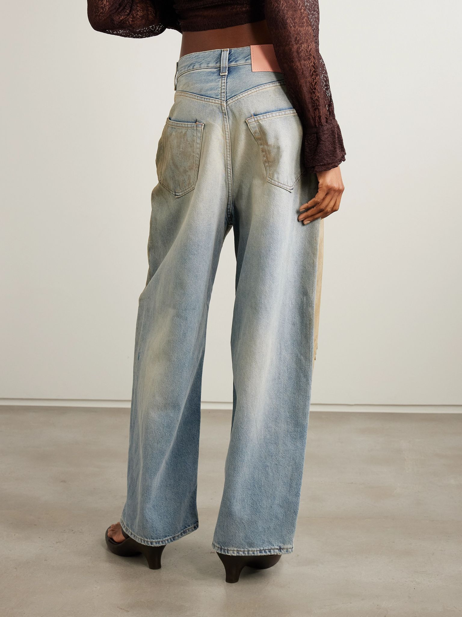 2023 distressed organic mid-rise wide-leg jeans Blue - 4