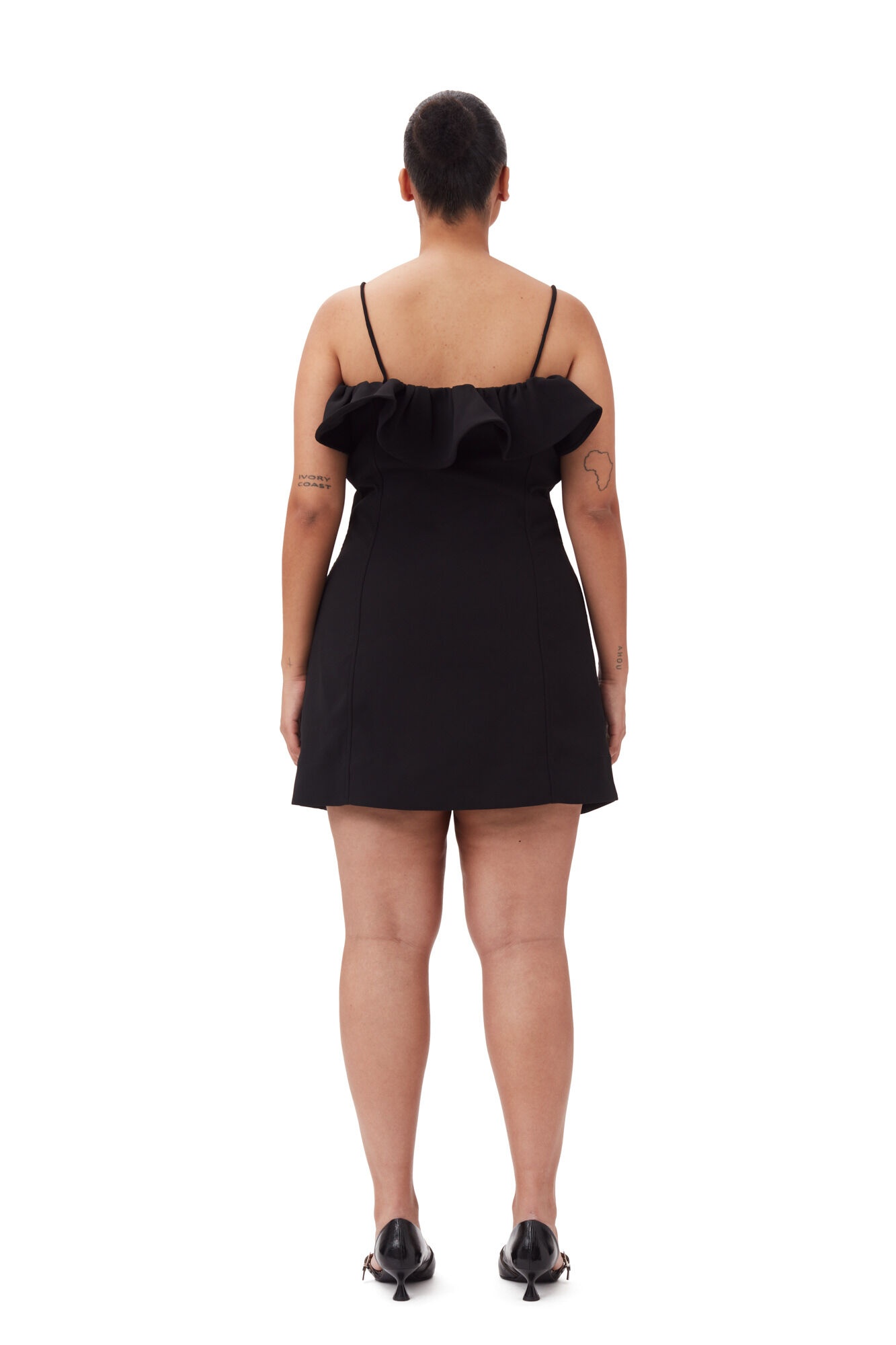 BLACK BONDED CREPE STRAP MINI DRESS - 9