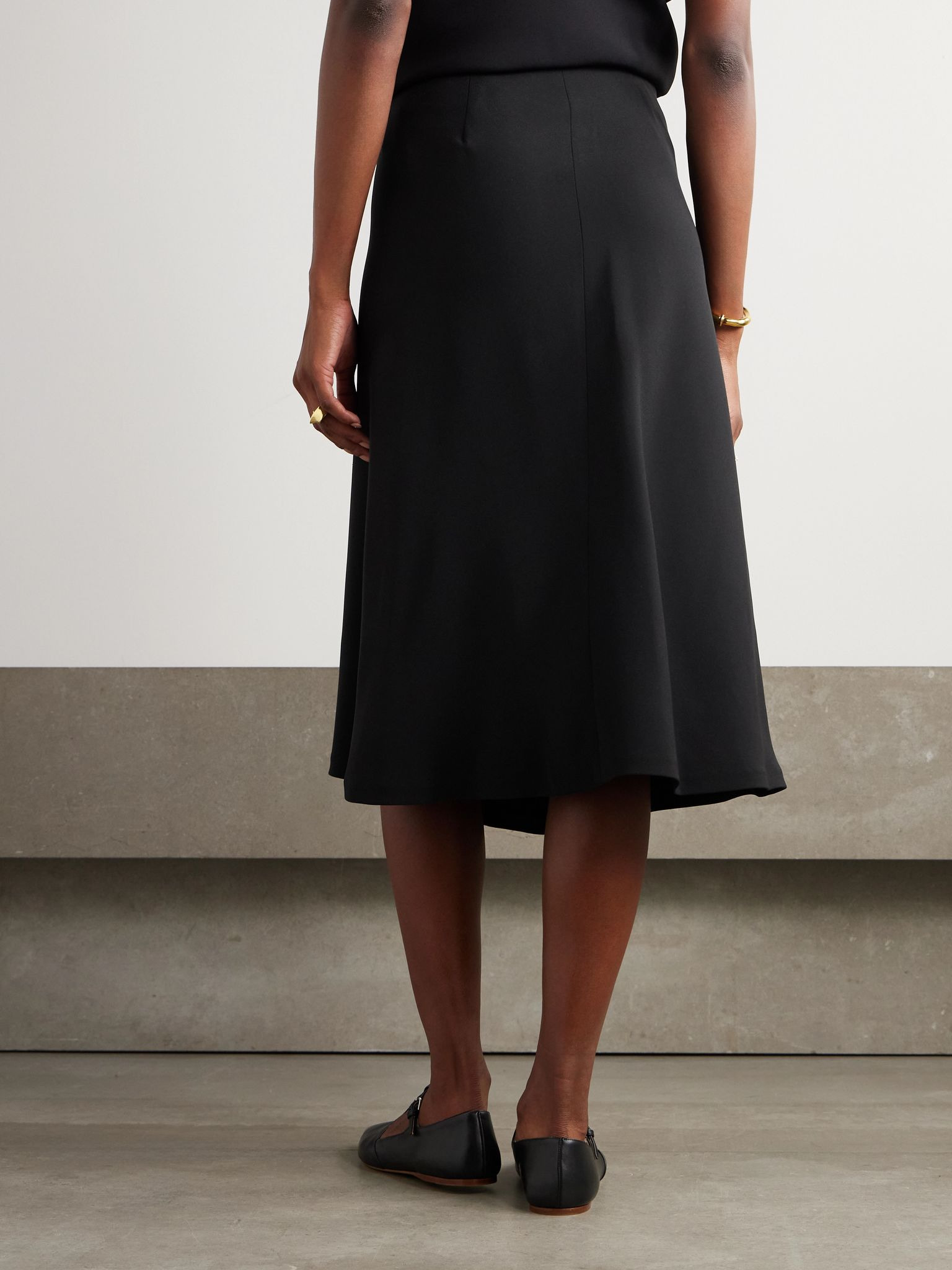 Alida bead-embellished pleated silk crepe de chine midi wrap skirt Black - 4