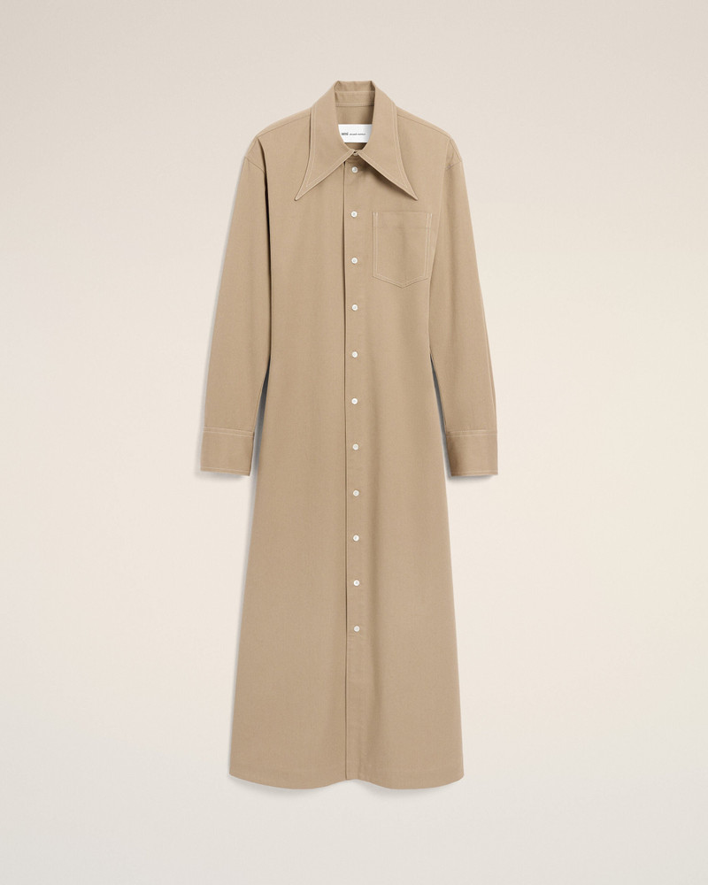 BEIGE COTTON FITTED SHIRT DRESS 1