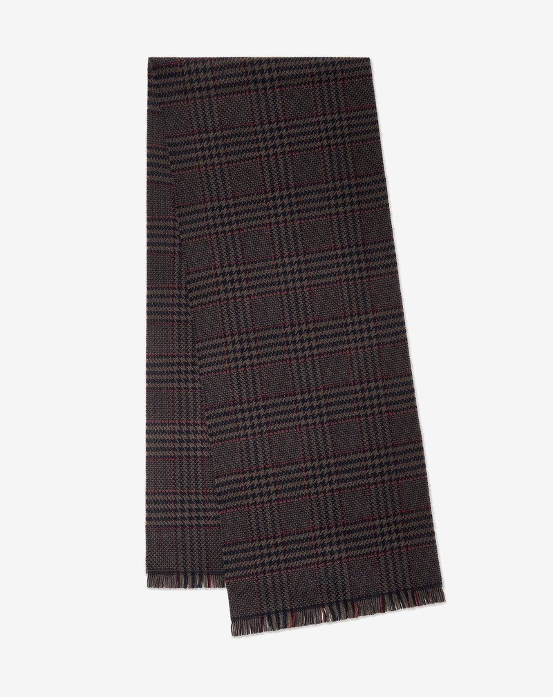 Blue and brown pure wool tartan scarf 1