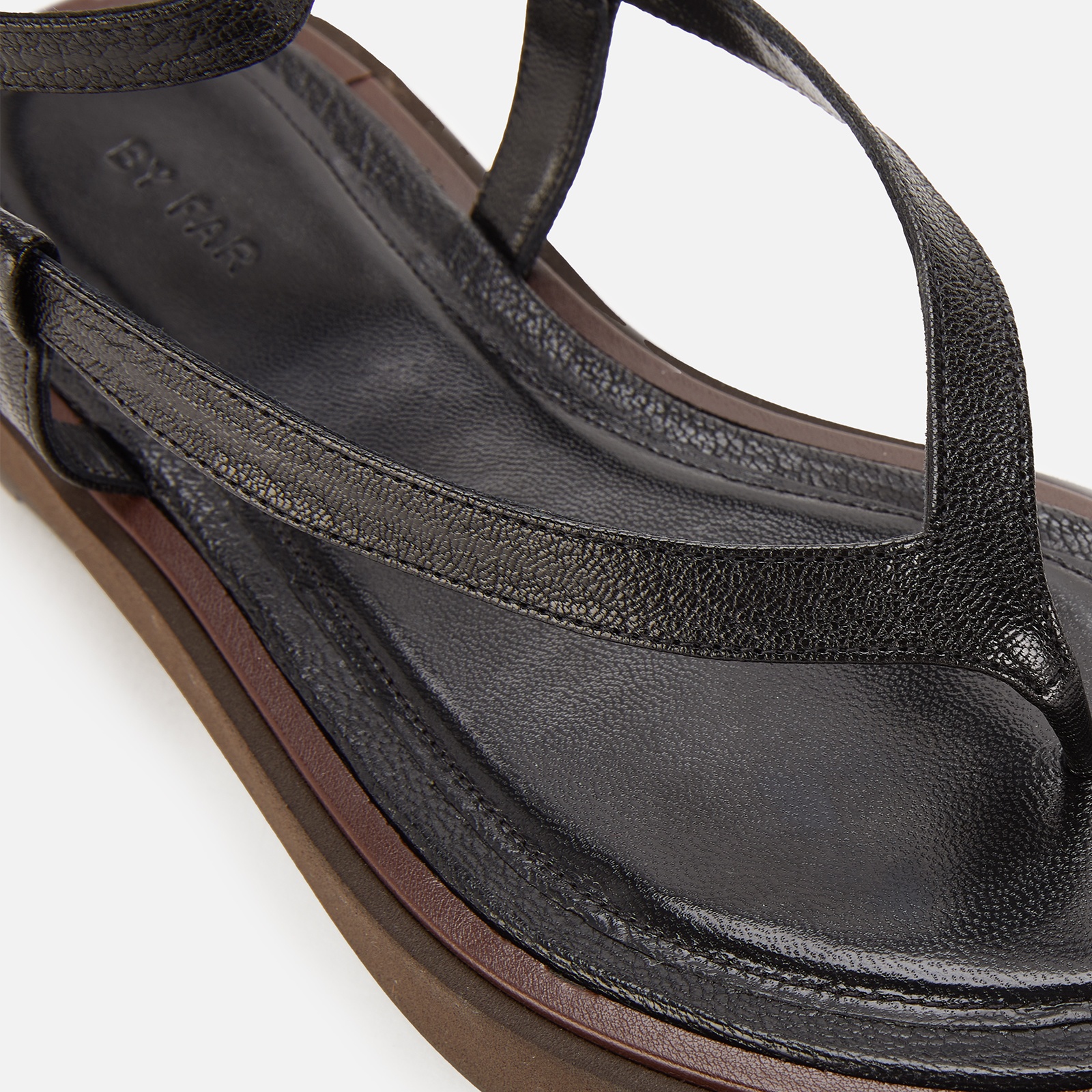 BY FAR Women's Cece Leather Toe Post Sandals - Black - 4