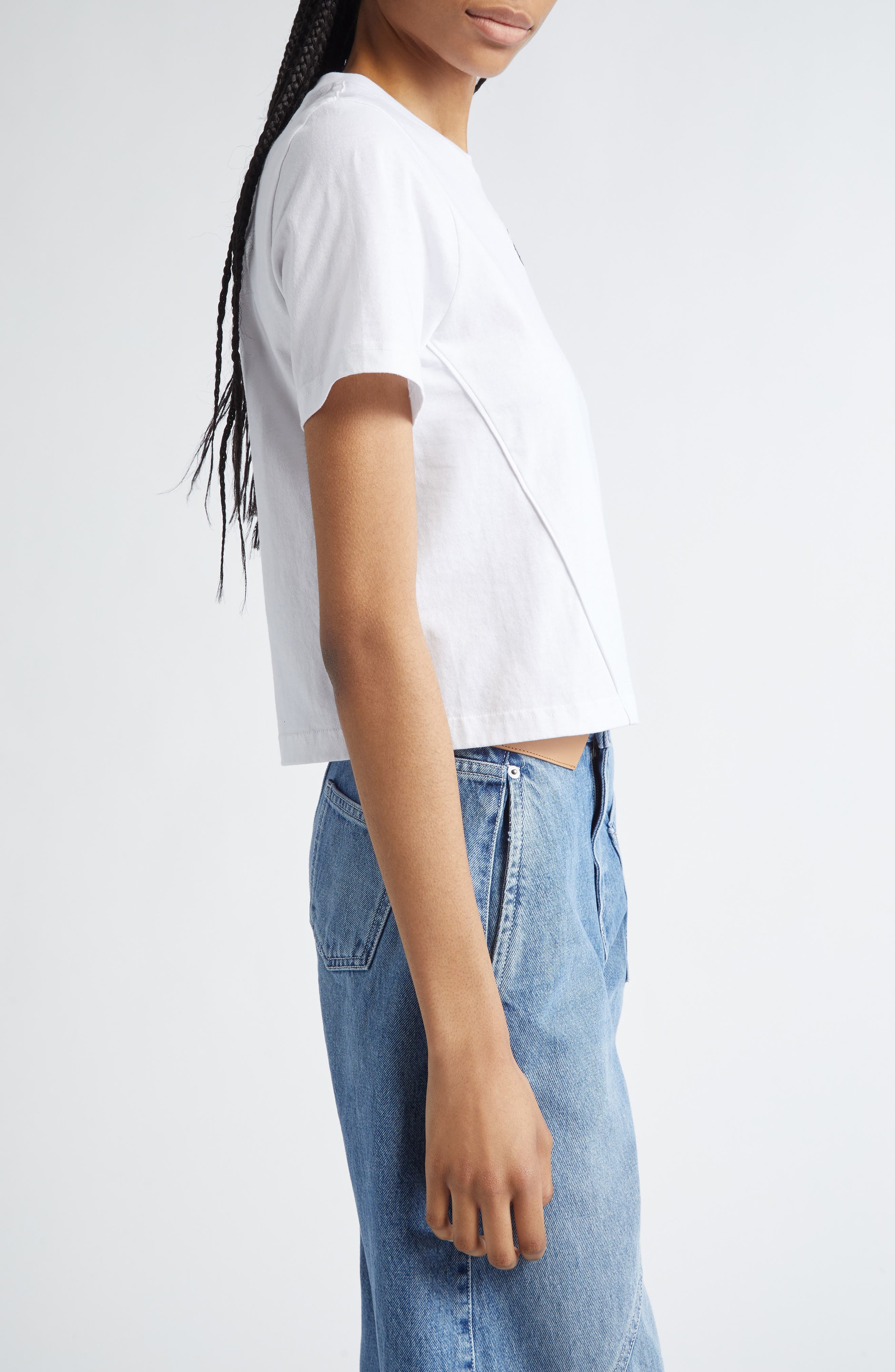JW Anderson Panelled Anchor Embroidered Crop T-Shirt in White at Nordstrom - 3