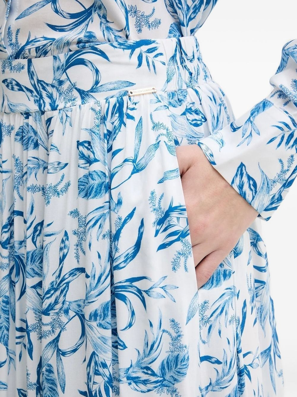 leaf-print side-split midi A-line skirt - 3