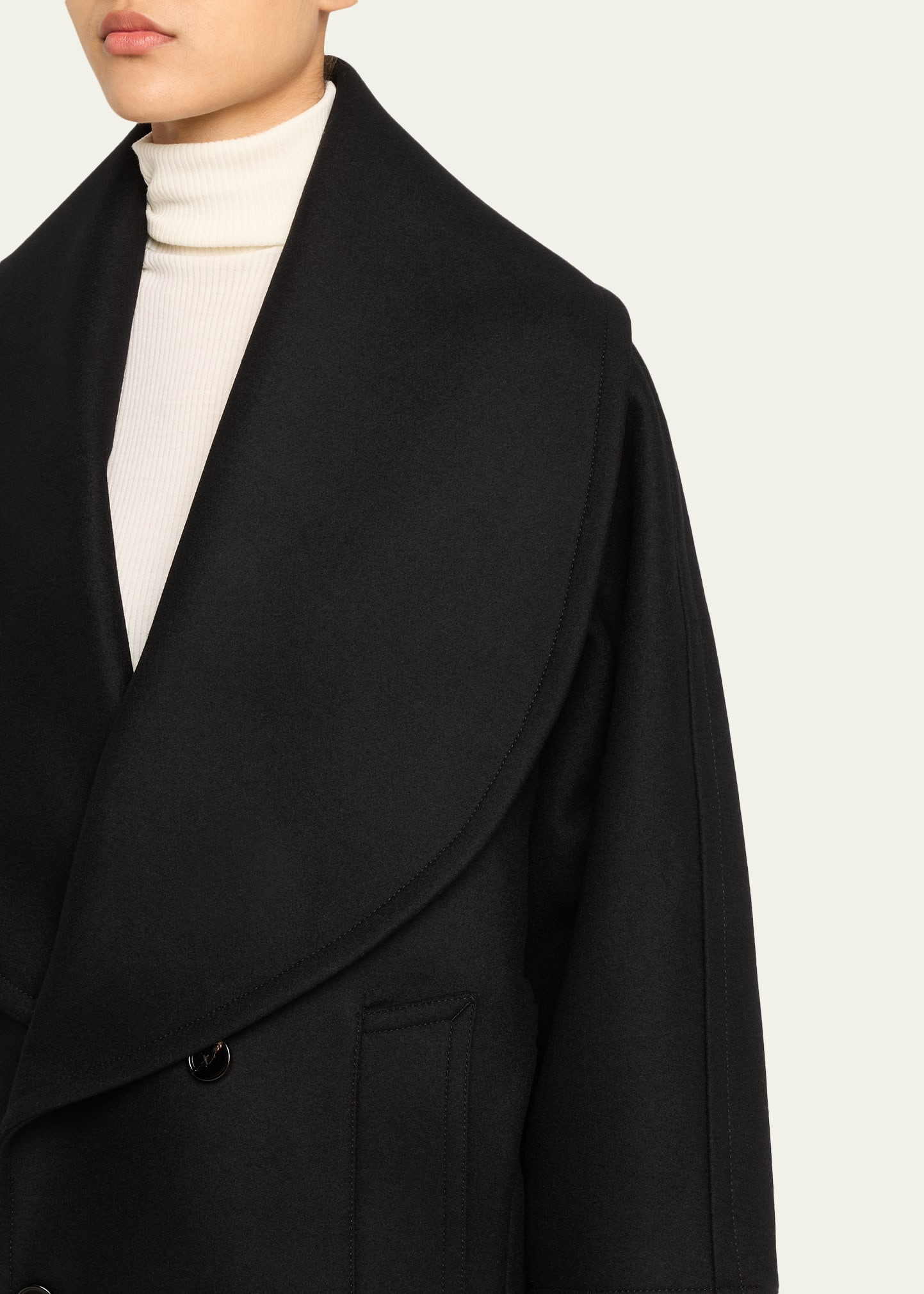 Oversized Collar Double-Breasted Wool-Blend Coat - 5