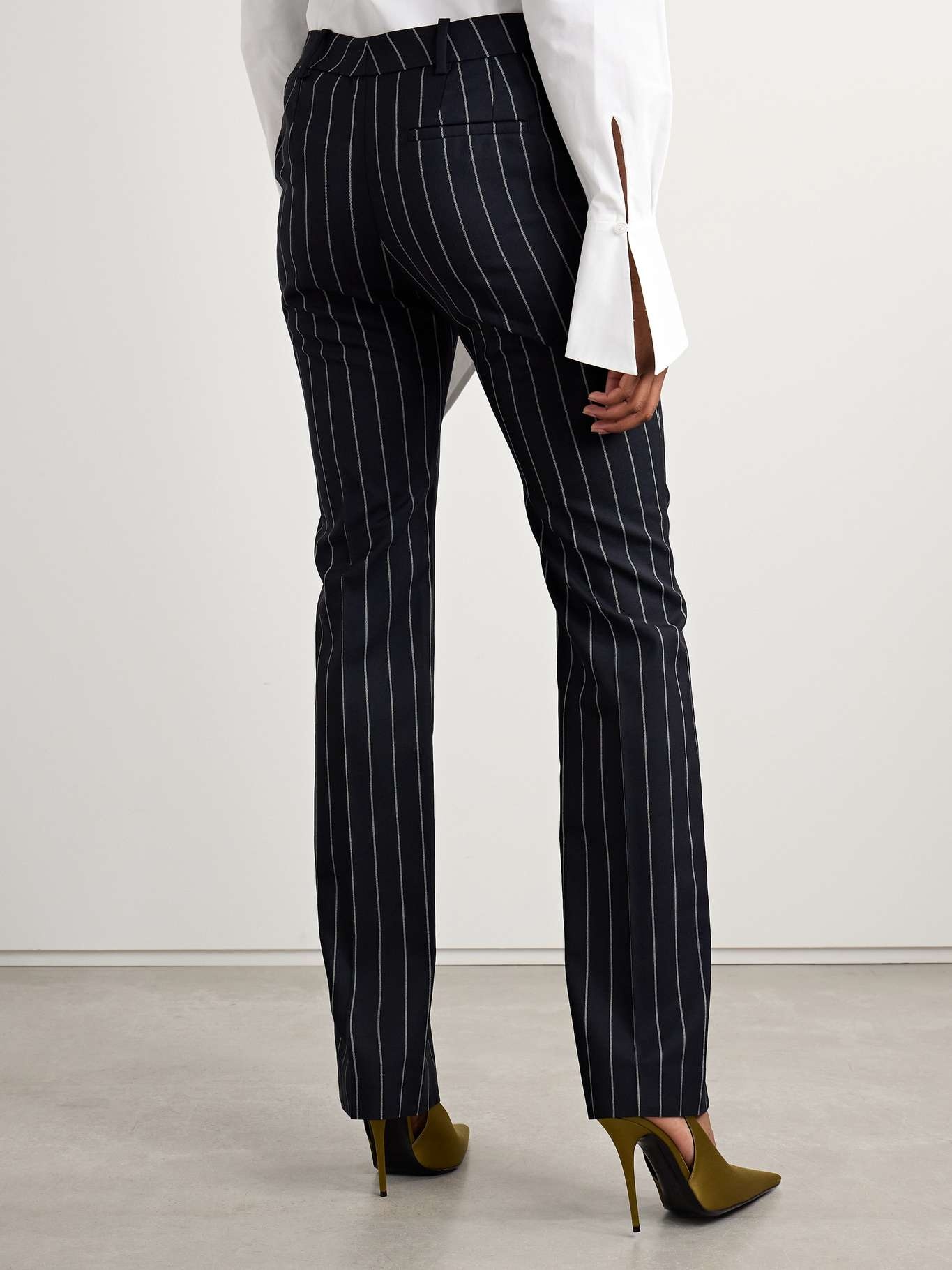 Pinstriped wool-blend twill straight-leg pants - 4